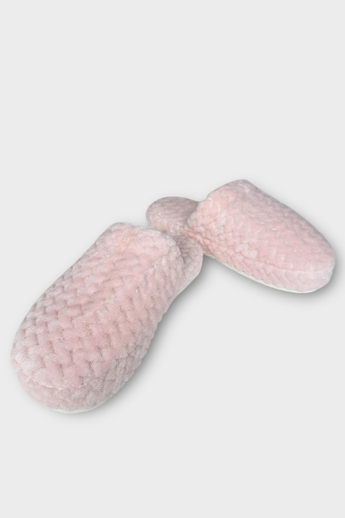 Kadın Zikzak Desen İçi Kürklü Kaymaz Taban Ev Terliği PUDRA - Görsel 5