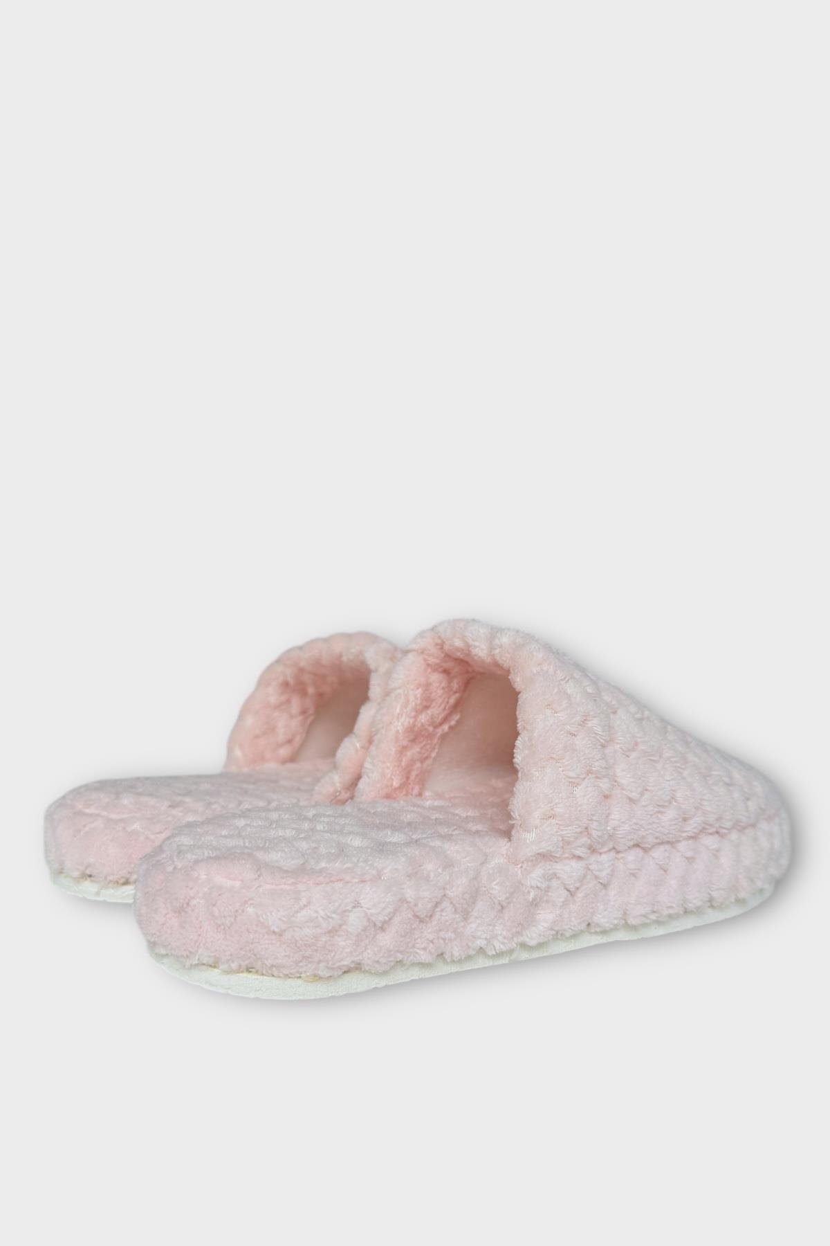 Kadın Zikzak Desen İçi Kürklü Kaymaz Taban Ev Terliği PUDRA - Görsel 6