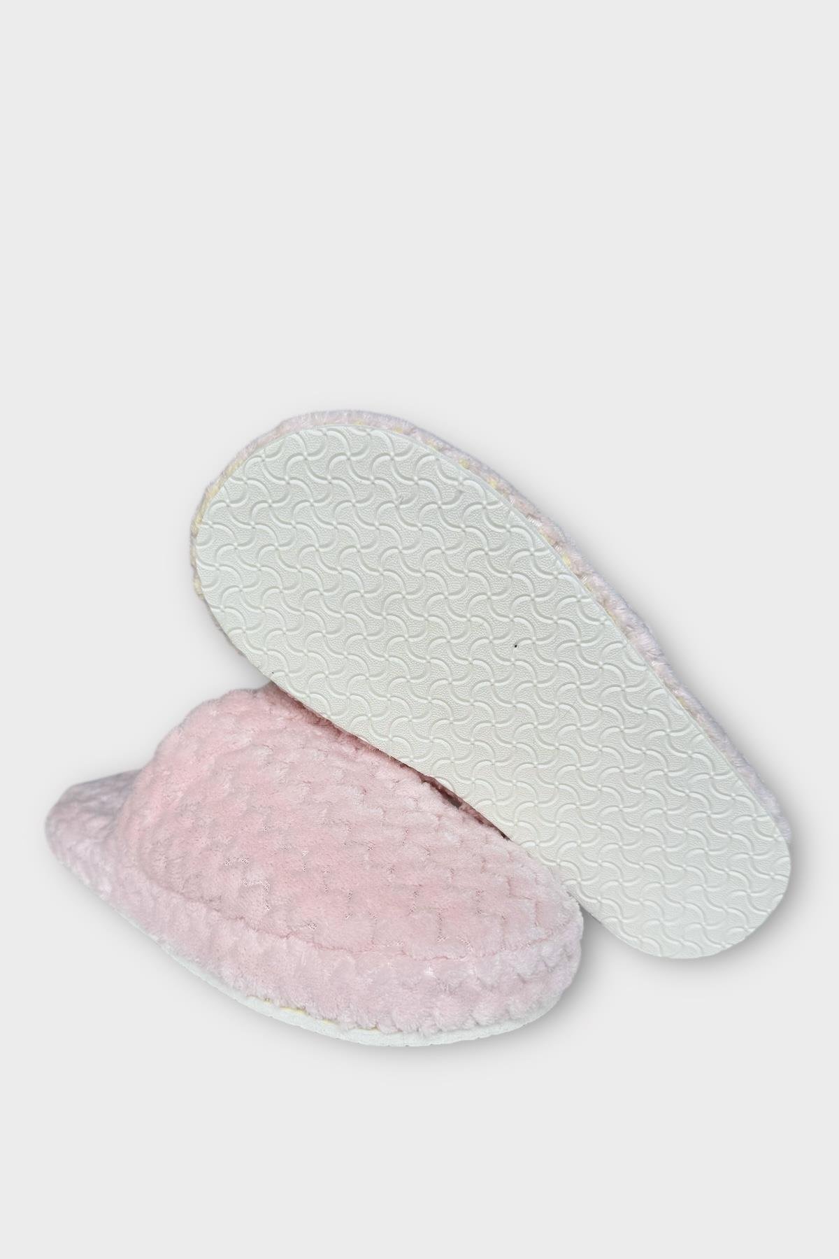 Kadın Zikzak Desen İçi Kürklü Kaymaz Taban Ev Terliği PUDRA - Görsel 7