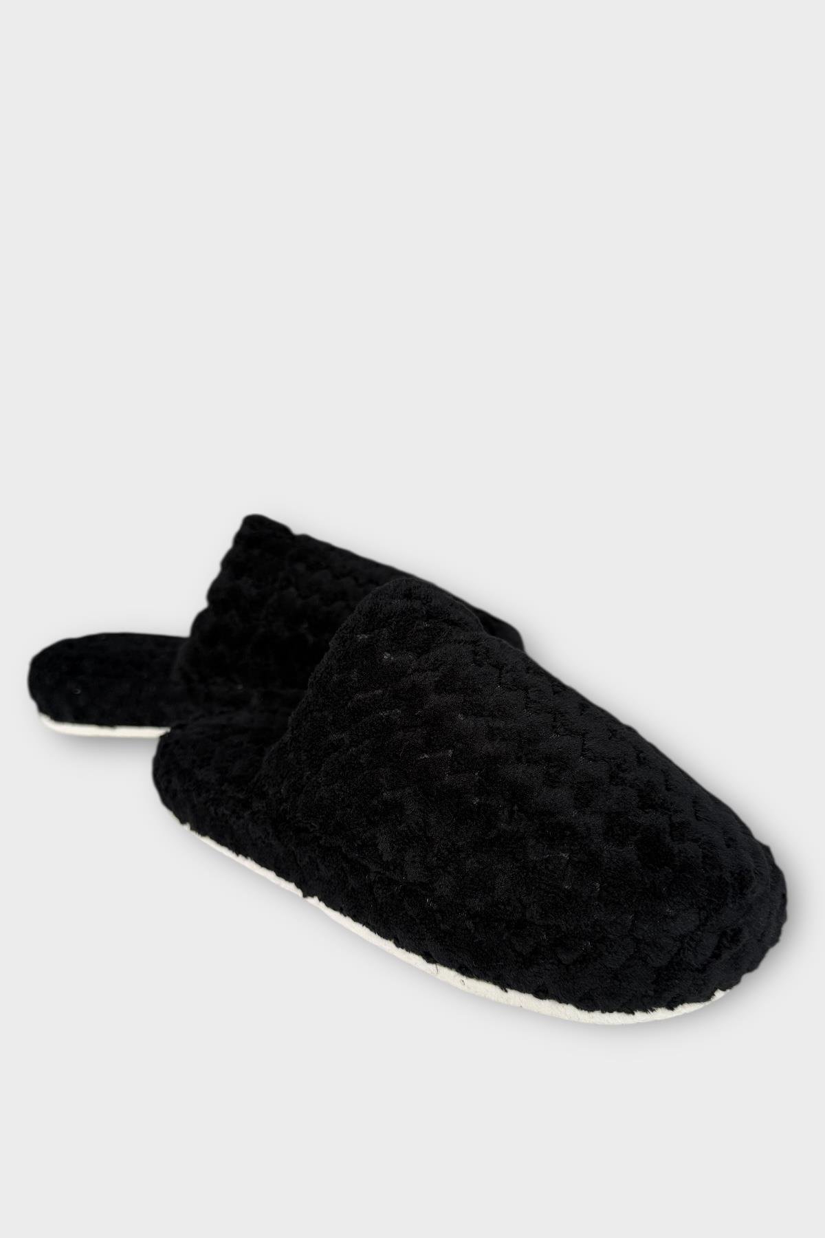 Liger Liger Siyah Kadın Zikzak Desen İçi Kürklü Kaymaz Taban Ev Terliği SİYAH Flo'da! Siyah - 3. görsel