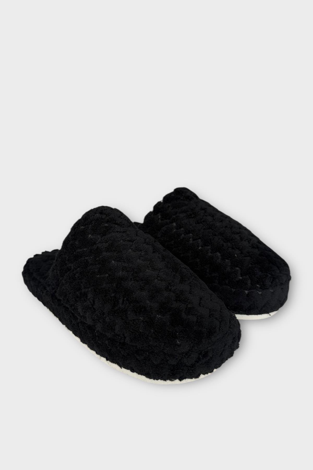 Liger Liger Siyah Kadın Zikzak Desen İçi Kürklü Kaymaz Taban Ev Terliği SİYAH Flo'da! Siyah - 4. görsel