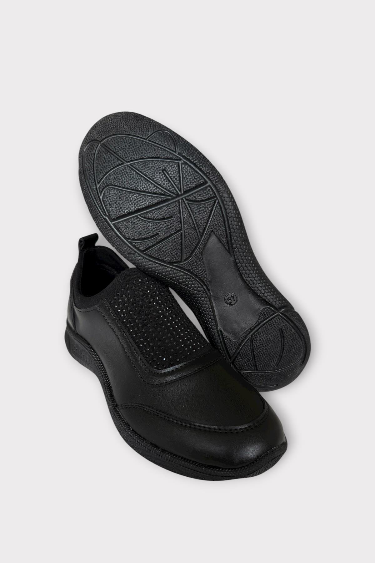 Kadın Ortopedik Comfort Taban Lastik Detay Günlük Ayakkabı SİYAH FÜME - Görsel 7