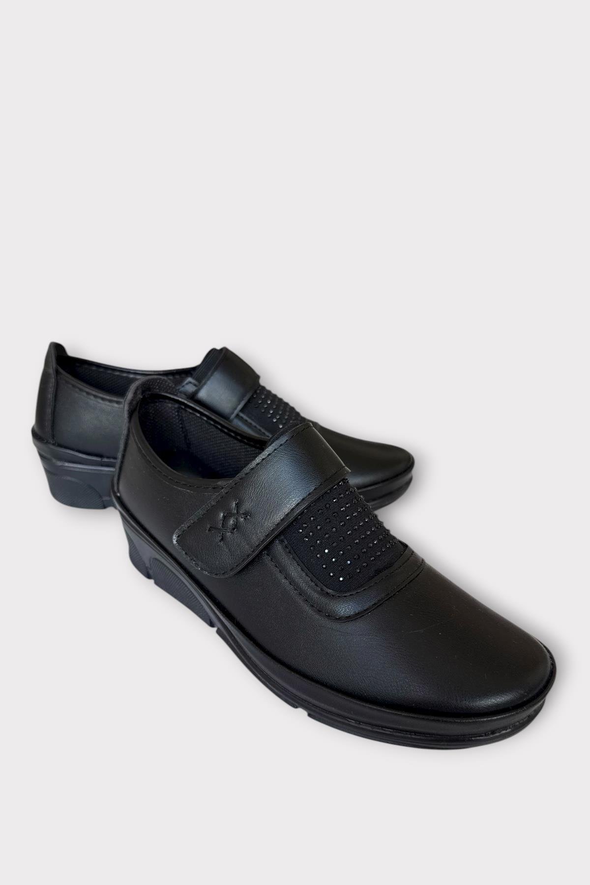 Cırtlı Ortopedik Anne Kadın Casual Ayakkabı SİYAH - GÜMÜŞ - Görsel 3