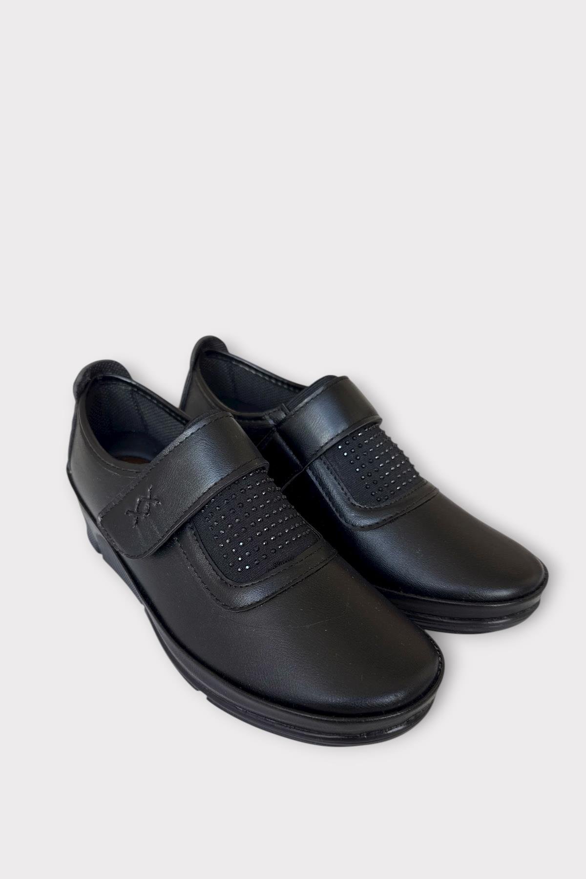 Cırtlı Ortopedik Anne Kadın Casual Ayakkabı SİYAH - GÜMÜŞ - Görsel 5