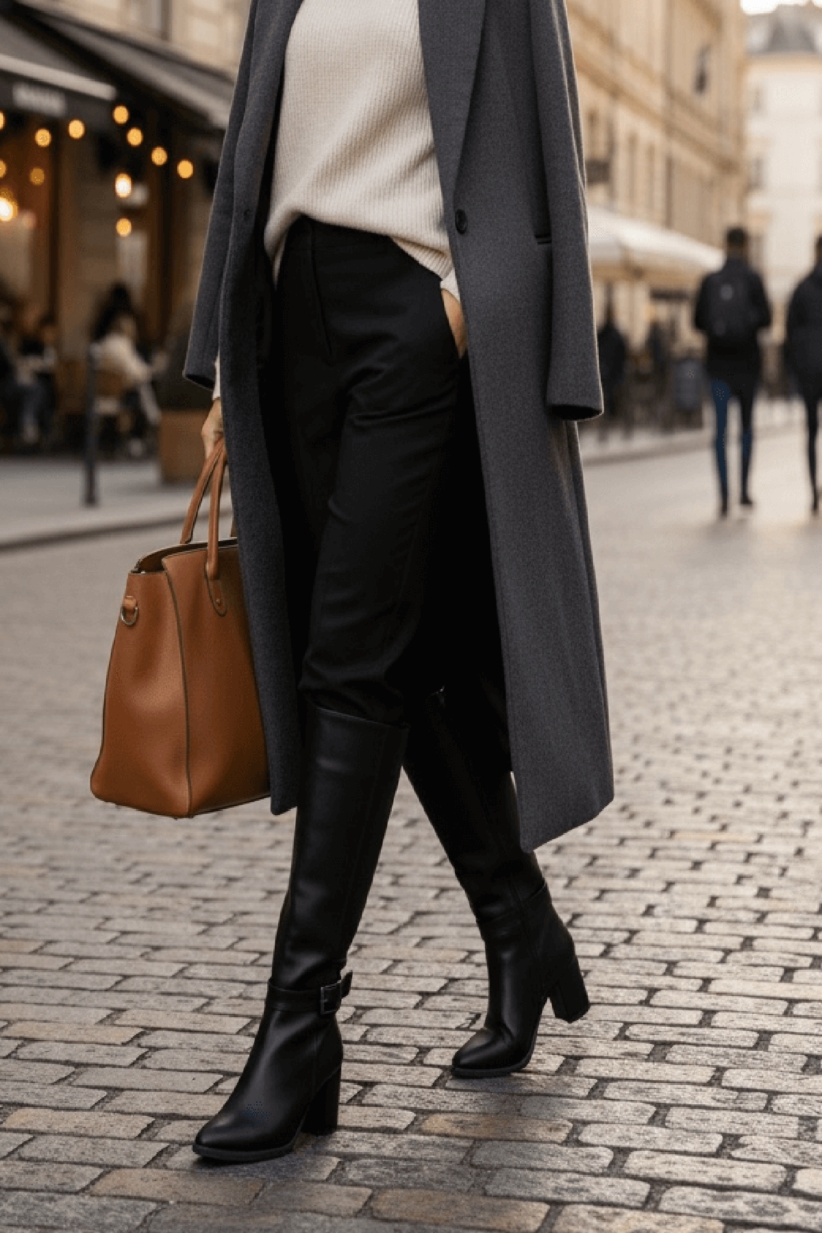 Sidney Siyah Deri Topuklu (7cm) Yanı Fermuarlı Günlük Kullanım Çizme - Görsel 2