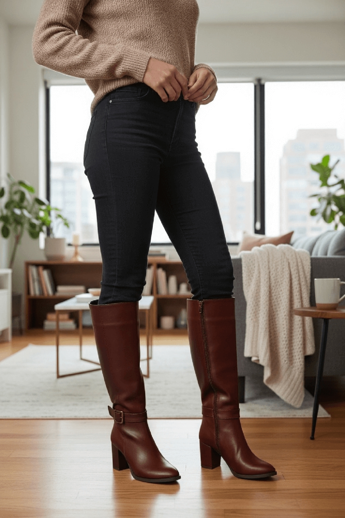 Sidney Kahverengi Deri Topuklu (7cm) Yanı Fermuarlı Günlük Kullanım Çizme - Görsel 2