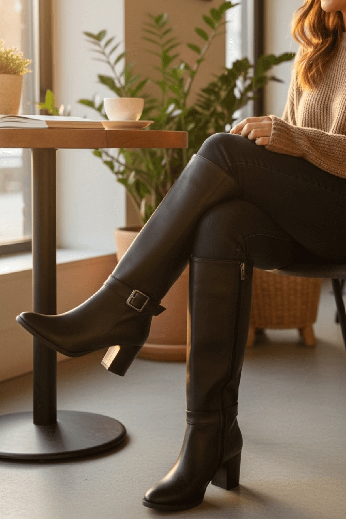 Sidney Kahverengi Deri Topuklu (7cm) Yanı Fermuarlı Günlük Kullanım Çizme - Görsel 3