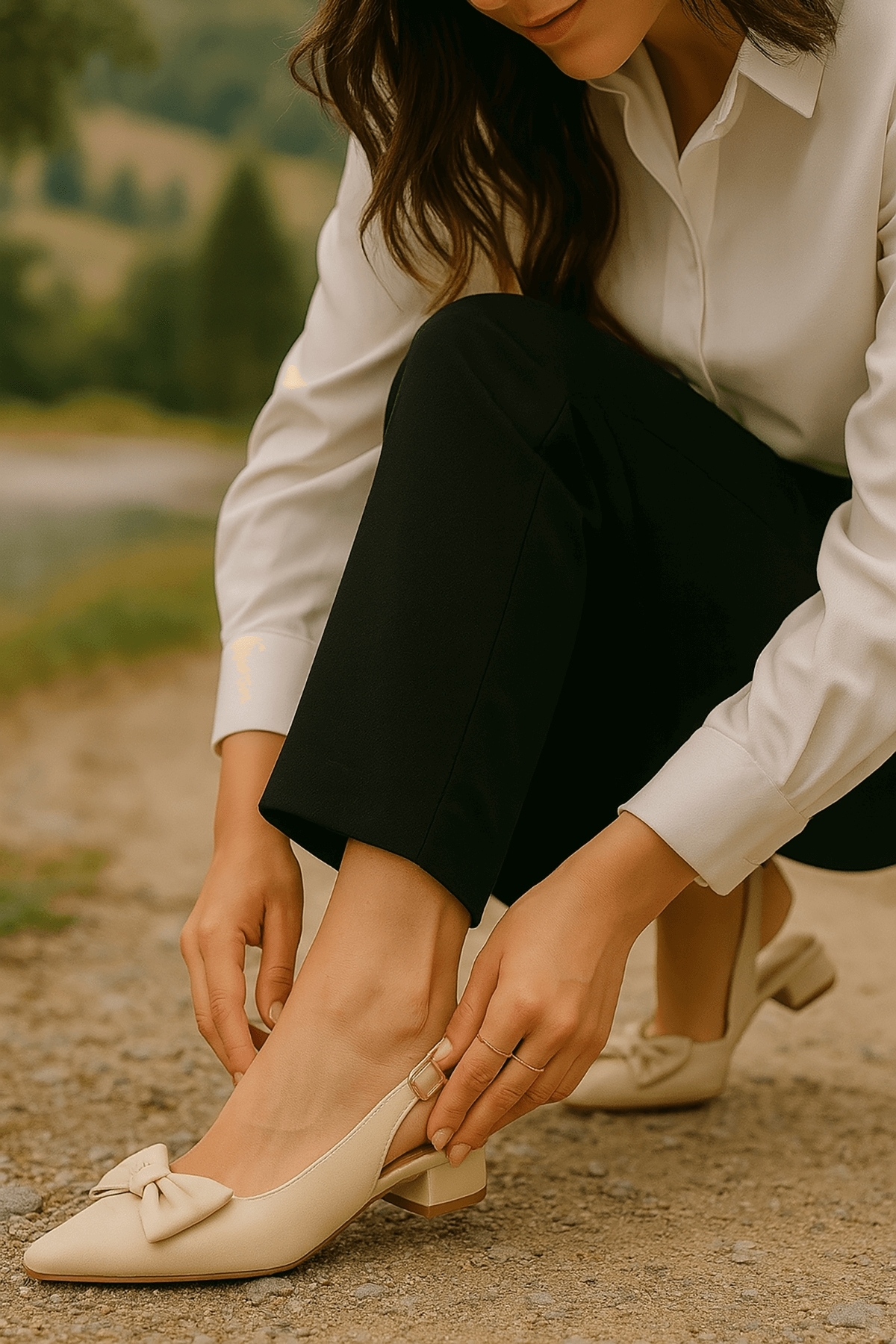 İlef Fiyonklu Bej ( 3 cm Topuklu ) Sivri Burun Topuklu Ayakkabı - Görsel 4