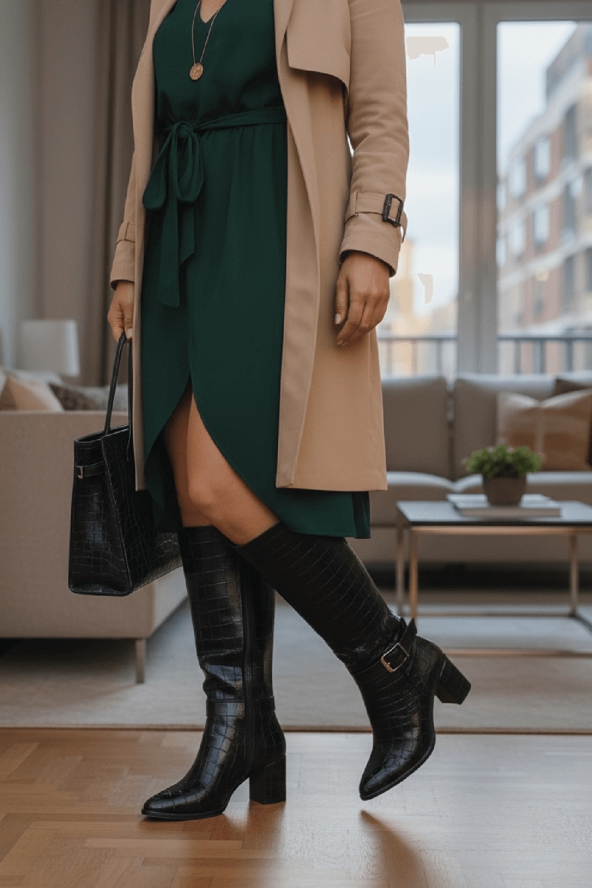 Sidney Siyah Kroko Deri Topuklu (7cm) Yanı Fermuarlı Günlük Kullanım Çizme - Görsel 2