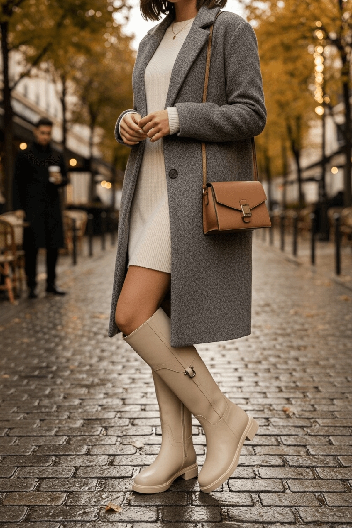 Hulbery Bej Deri ( 3,5 Cm Topuk Boyu) Yanı Tokalı Günlük Kadın Çizme - Görsel 2