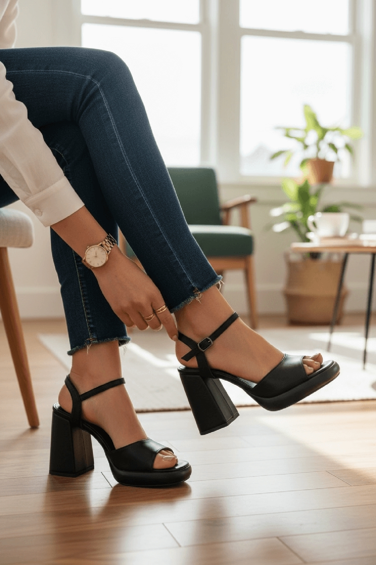 Bello Siyah Cilt ( 9 Cm Topuk ) Platform Topuklu Günlük Ayakkabı - Görsel 2