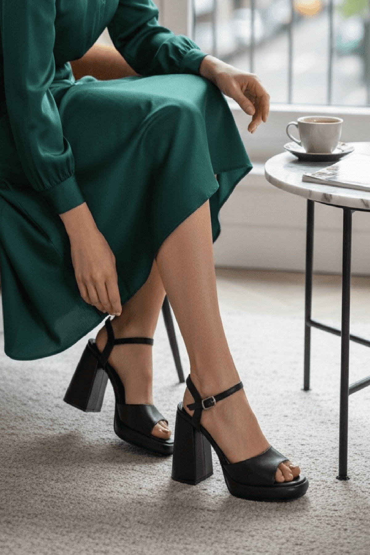 Bello Siyah Cilt ( 9 Cm Topuk ) Platform Topuklu Günlük Ayakkabı - Görsel 6