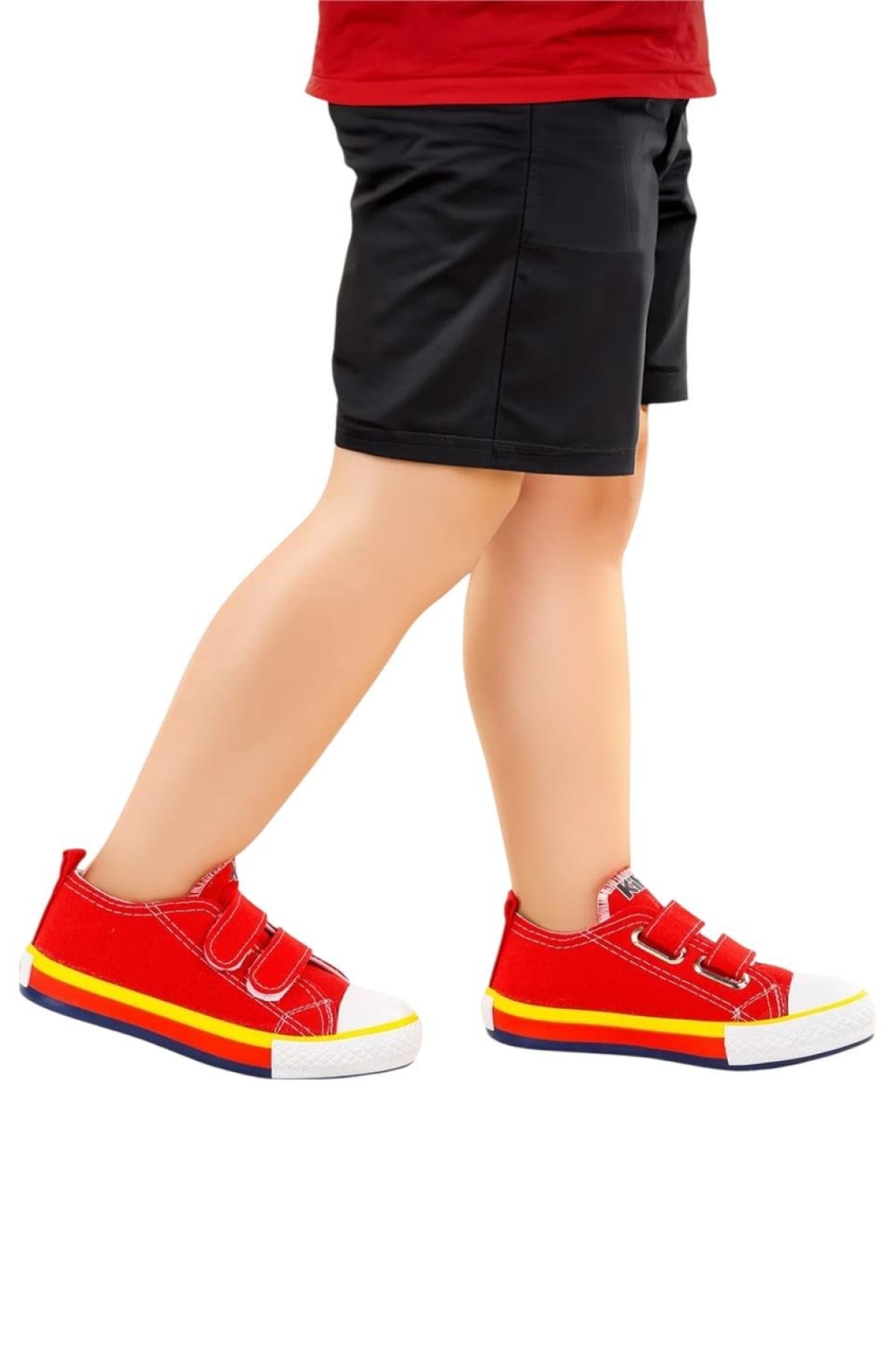 Unisex Çocuk Keten Kısa Convers Modeli Cırtlı Sneaker Spor Ayakkabı (26-30) KIRMIZI - Görsel 5