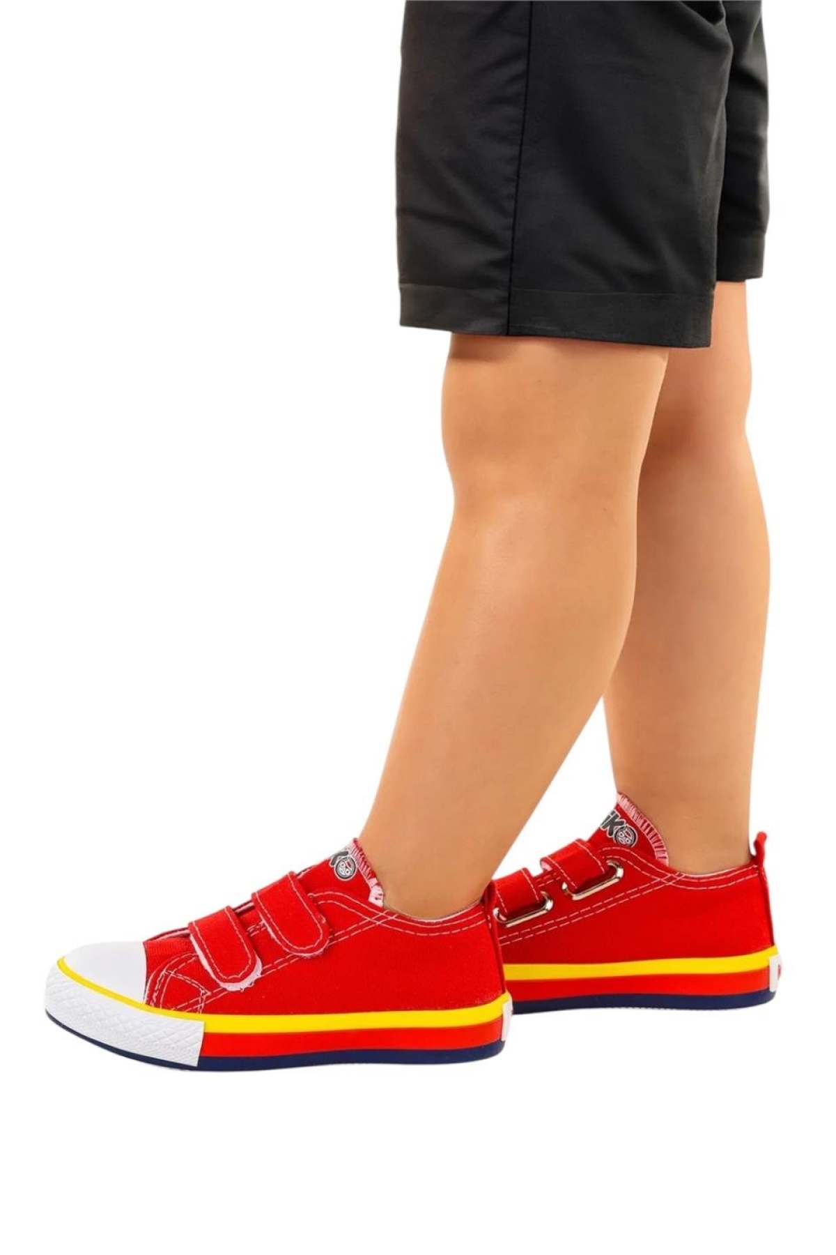 Unisex Çocuk Keten Kısa Convers Modeli Cırtlı Sneaker Spor Ayakkabı (26-30) KIRMIZI - Görsel 6