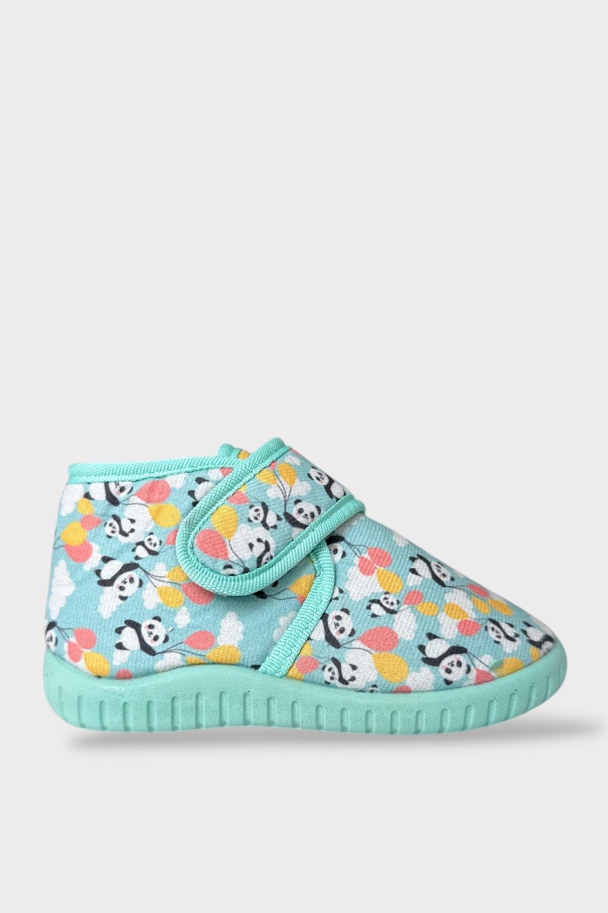 Tematik Cırtlı Çocuk Panduf Okul Kreş Ev Ayakkabısı Kaydırmaz Taban GRİ-SU YEŞİLİ - Görsel 2