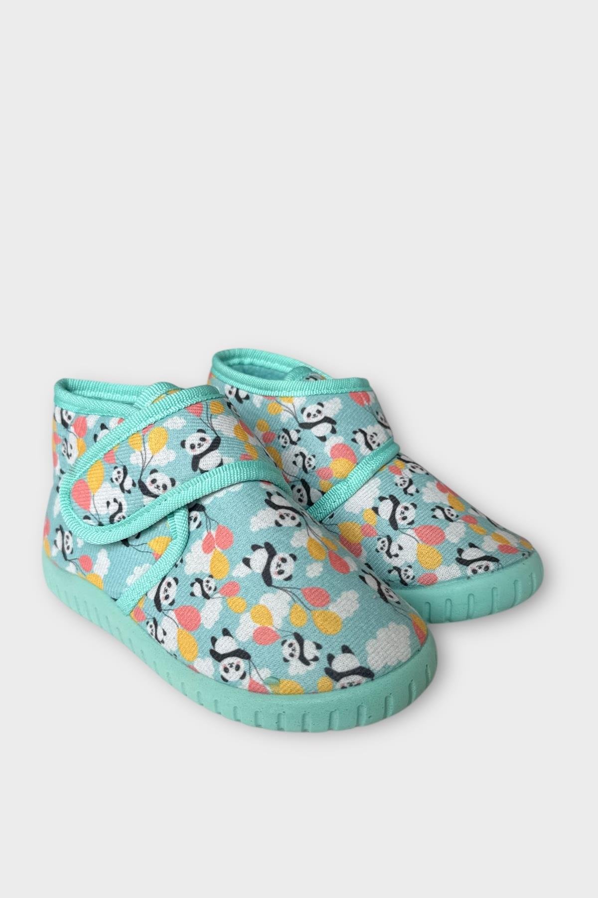Tematik Cırtlı Çocuk Panduf Okul Kreş Ev Ayakkabısı Kaydırmaz Taban GRİ-SU YEŞİLİ - Görsel 3