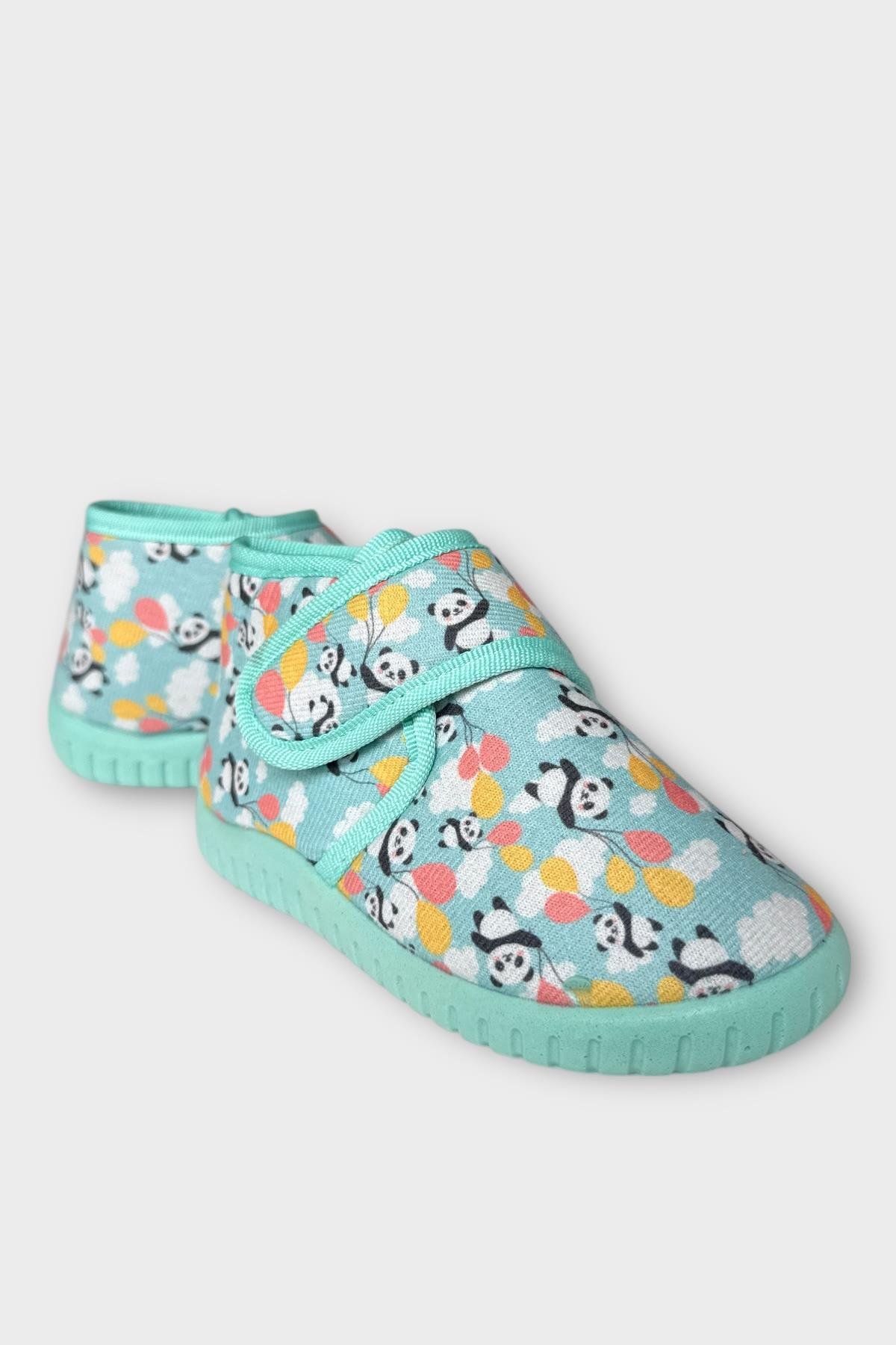 Tematik Cırtlı Çocuk Panduf Okul Kreş Ev Ayakkabısı Kaydırmaz Taban GRİ-SU YEŞİLİ - Görsel 4