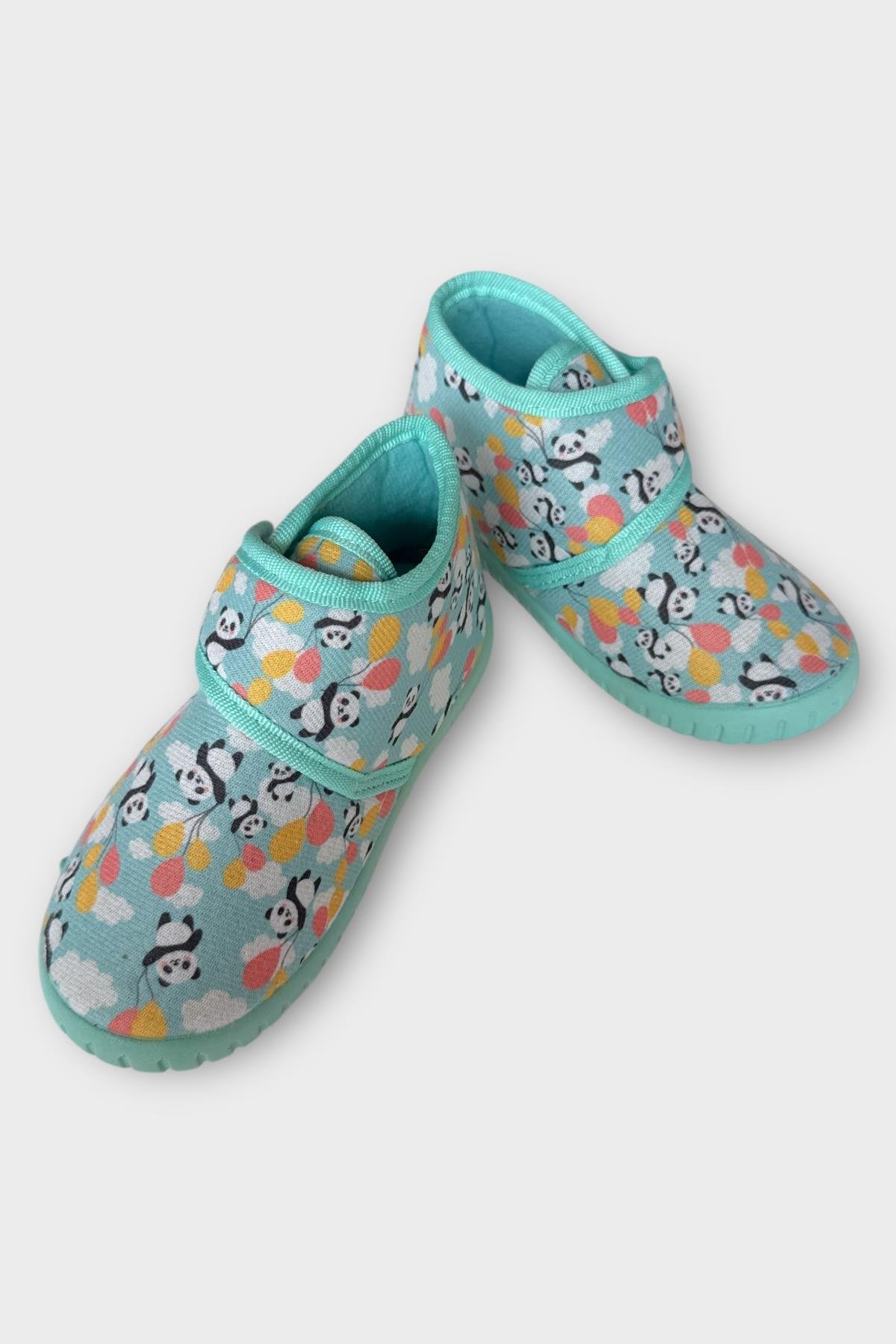 Tematik Cırtlı Çocuk Panduf Okul Kreş Ev Ayakkabısı Kaydırmaz Taban GRİ-SU YEŞİLİ - Görsel 5
