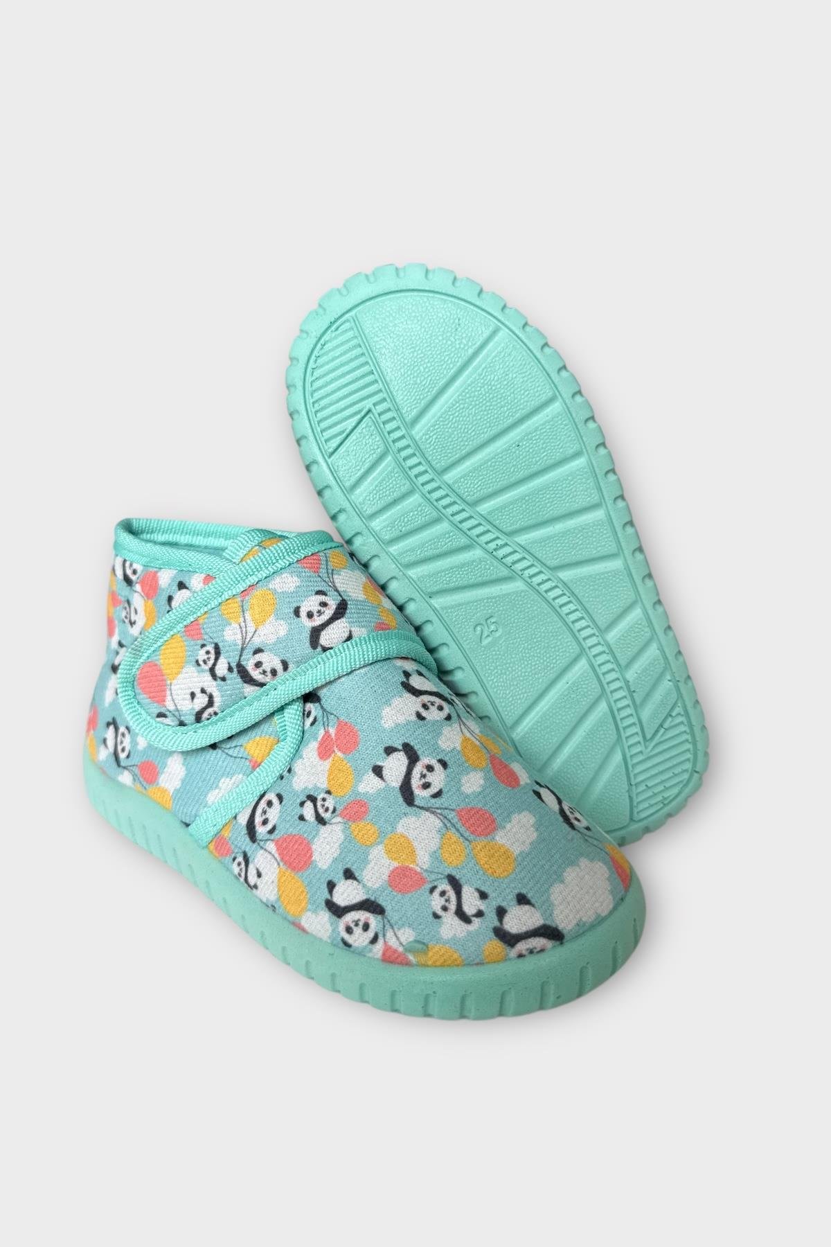 Tematik Cırtlı Çocuk Panduf Okul Kreş Ev Ayakkabısı Kaydırmaz Taban GRİ-SU YEŞİLİ - Görsel 7