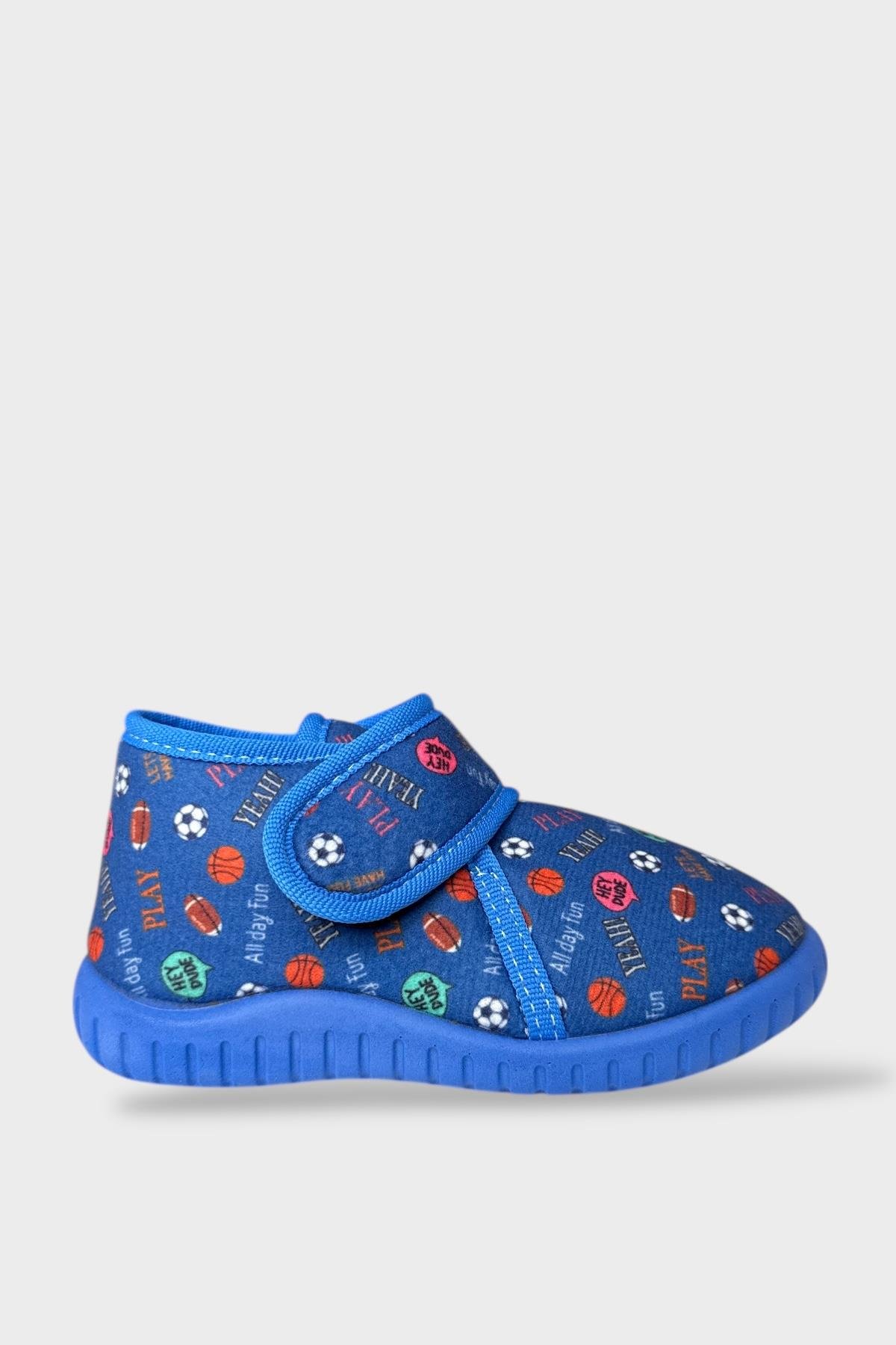 Tematik Cırtlı Çocuk Panduf Okul Kreş Ev Ayakkabısı Kaydırmaz Taban LACİVERT - KIRMIZI - Görsel 2