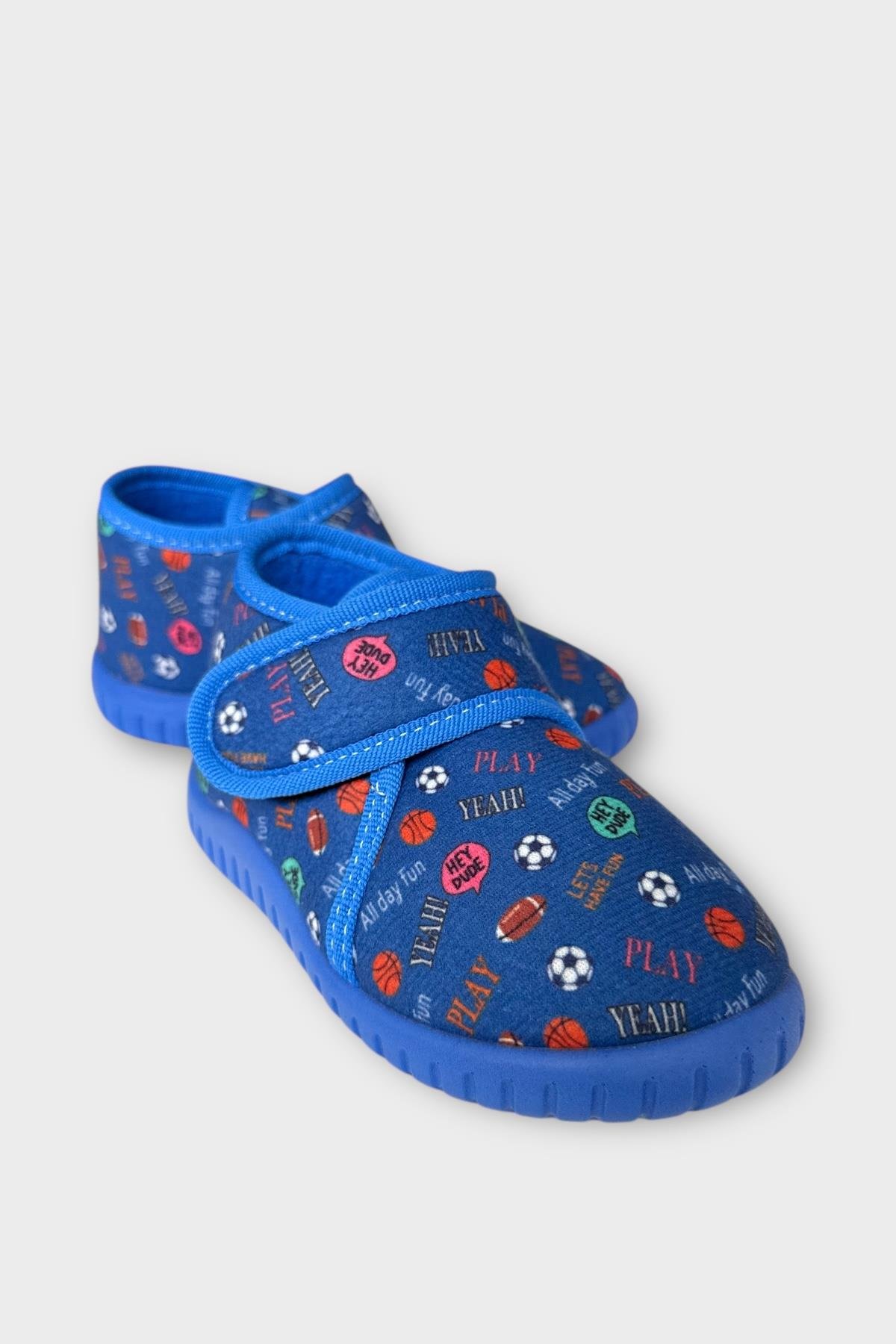 Tematik Cırtlı Çocuk Panduf Okul Kreş Ev Ayakkabısı Kaydırmaz Taban LACİVERT - KIRMIZI - Görsel 3