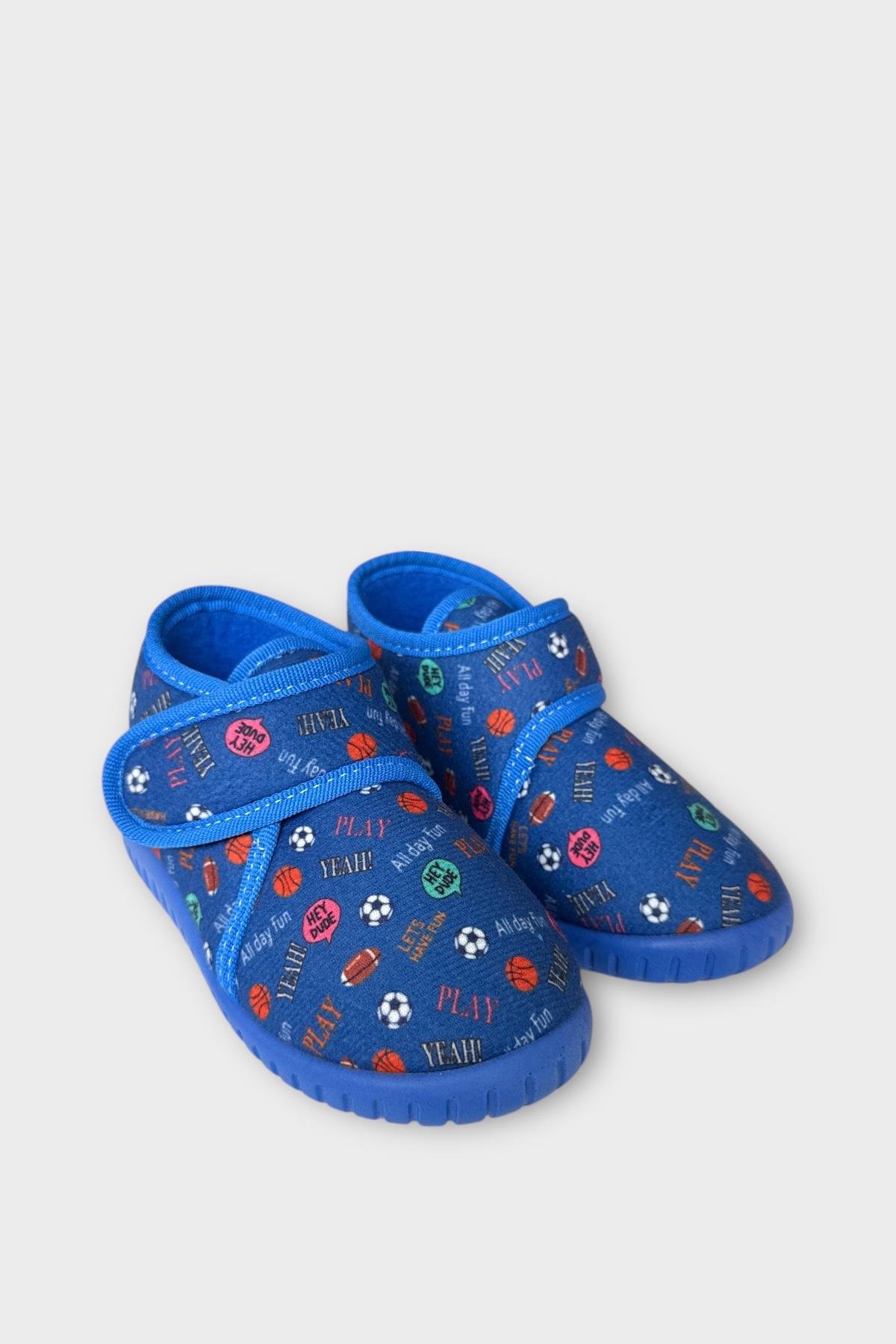Tematik Cırtlı Çocuk Panduf Okul Kreş Ev Ayakkabısı Kaydırmaz Taban LACİVERT - KIRMIZI - Görsel 4