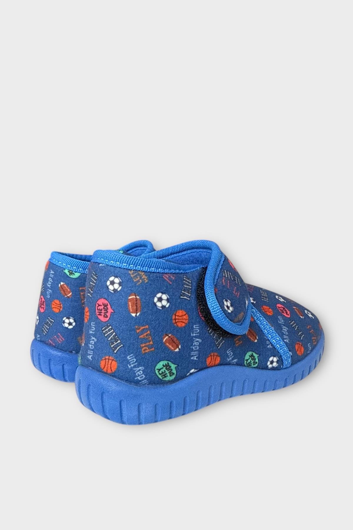 Tematik Cırtlı Çocuk Panduf Okul Kreş Ev Ayakkabısı Kaydırmaz Taban LACİVERT - KIRMIZI - Görsel 6