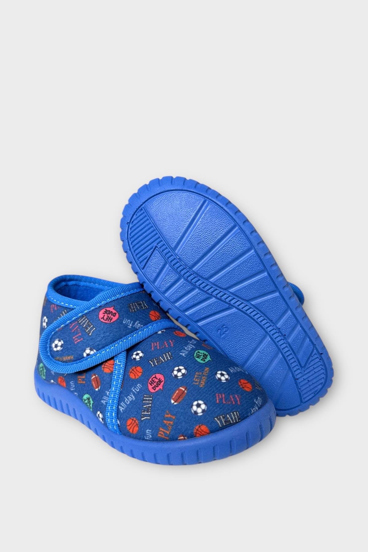 Tematik Cırtlı Çocuk Panduf Okul Kreş Ev Ayakkabısı Kaydırmaz Taban LACİVERT - KIRMIZI - Görsel 7