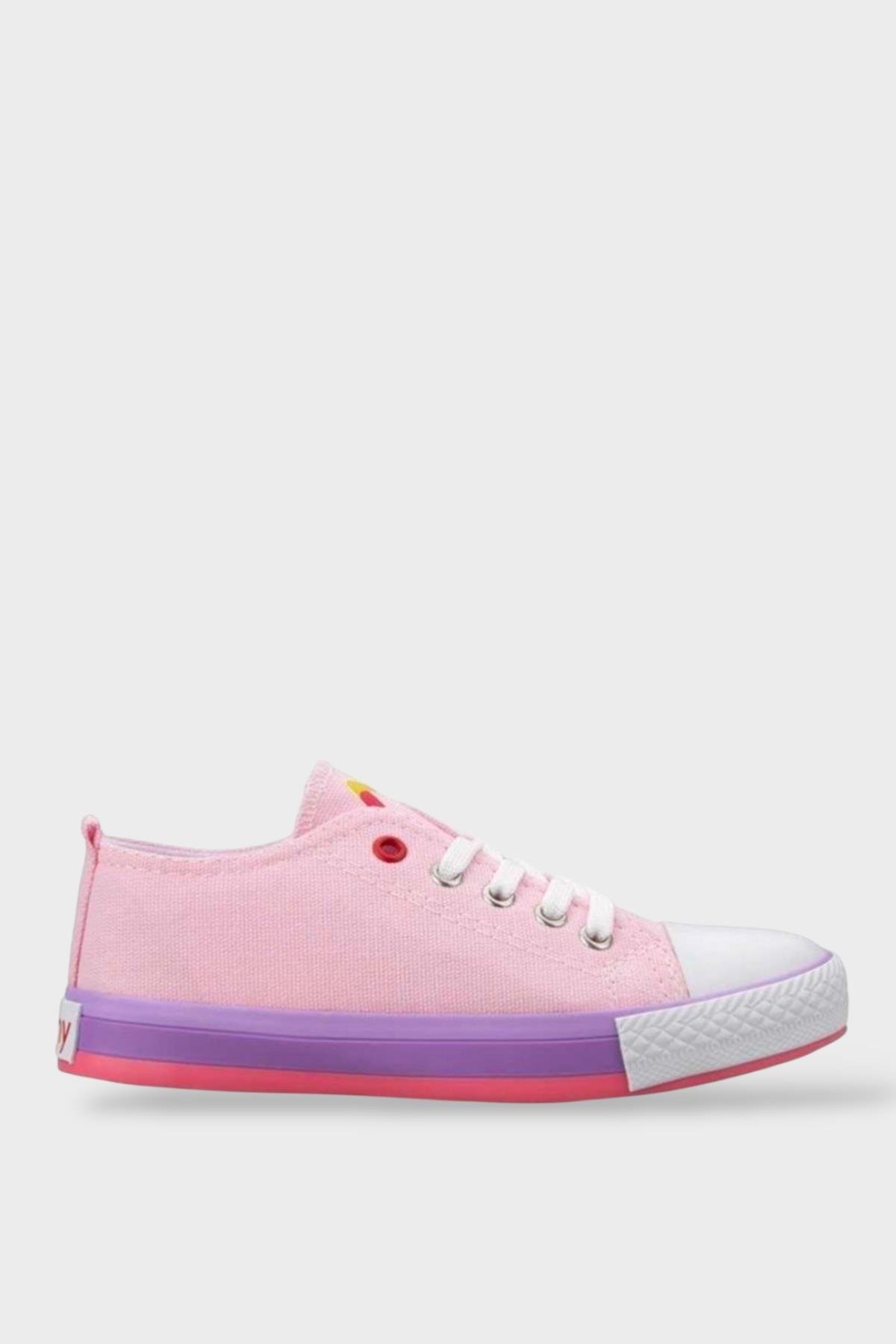 Unisex Erkek Kız Çocuk Keten Kısa Convers Modeli Bağcıklı Spor Ayakkabı PEMBE - Görsel 2