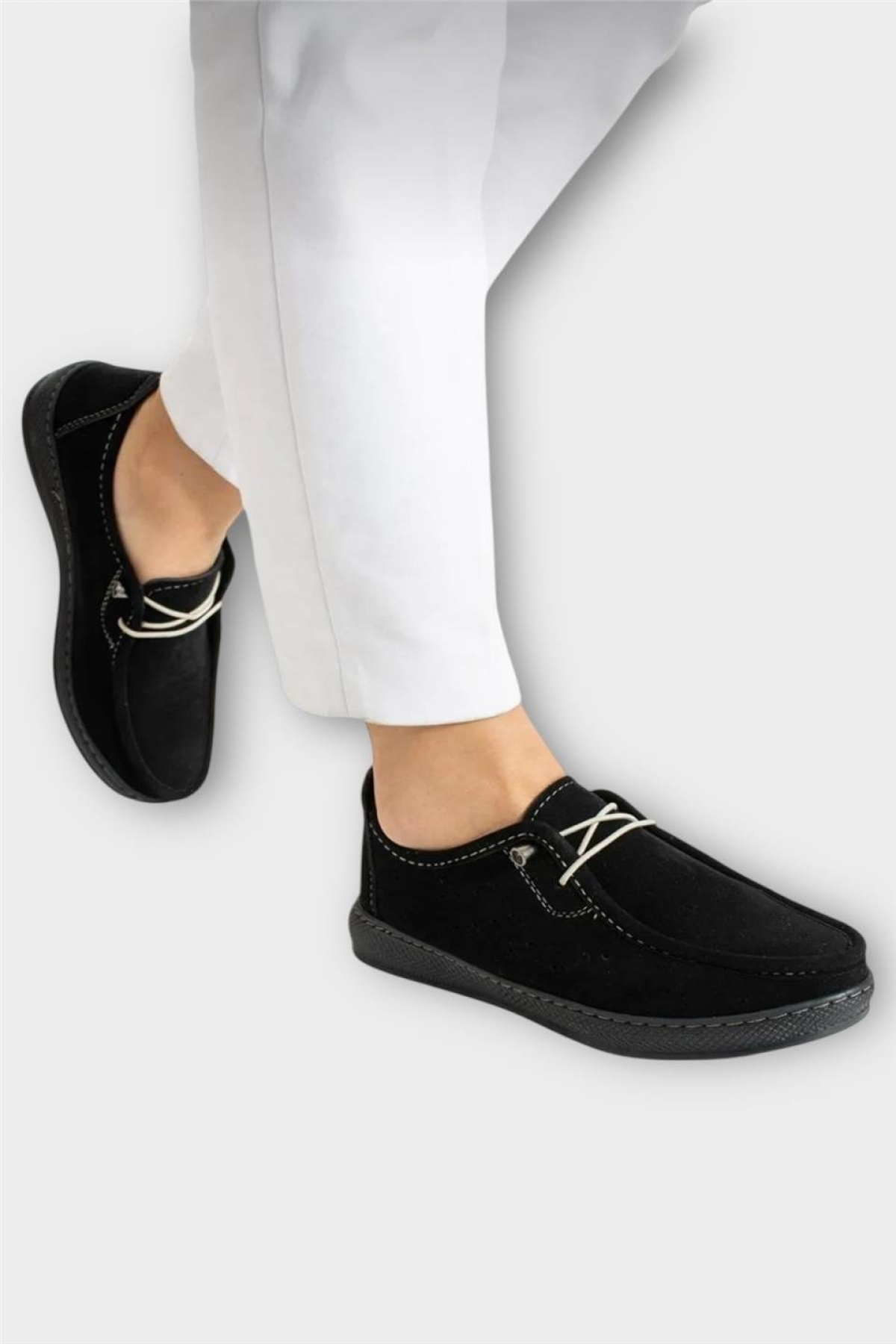 Kadın Günlük Hafif Mevsimlik Rahat Tam Ortopedik Casual Süet Ayakkabı SİYAH - Görsel 8