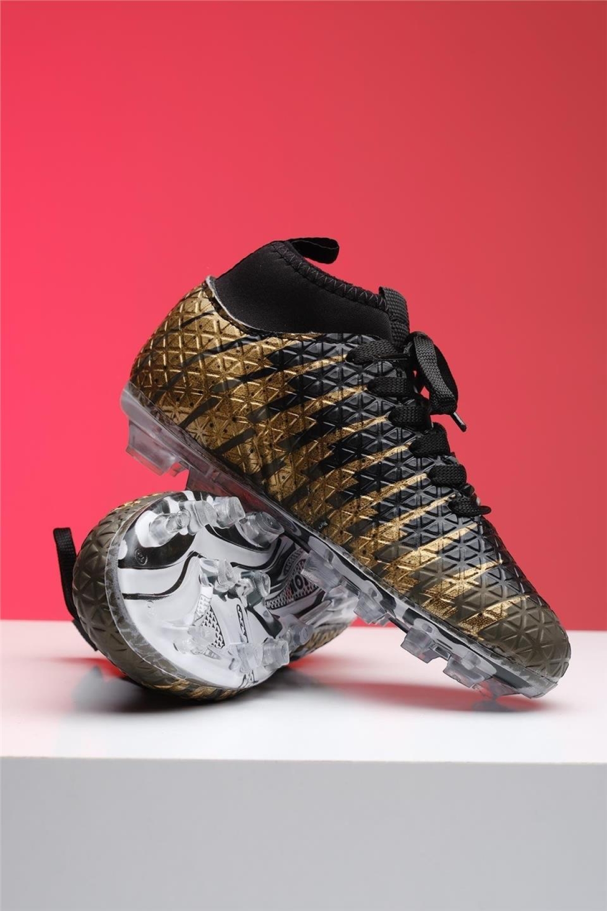 Çoraplı Bilekli Boğazlı Krampon Futbol Ayakkabısı SİYAH - ALTIN - Görsel 4