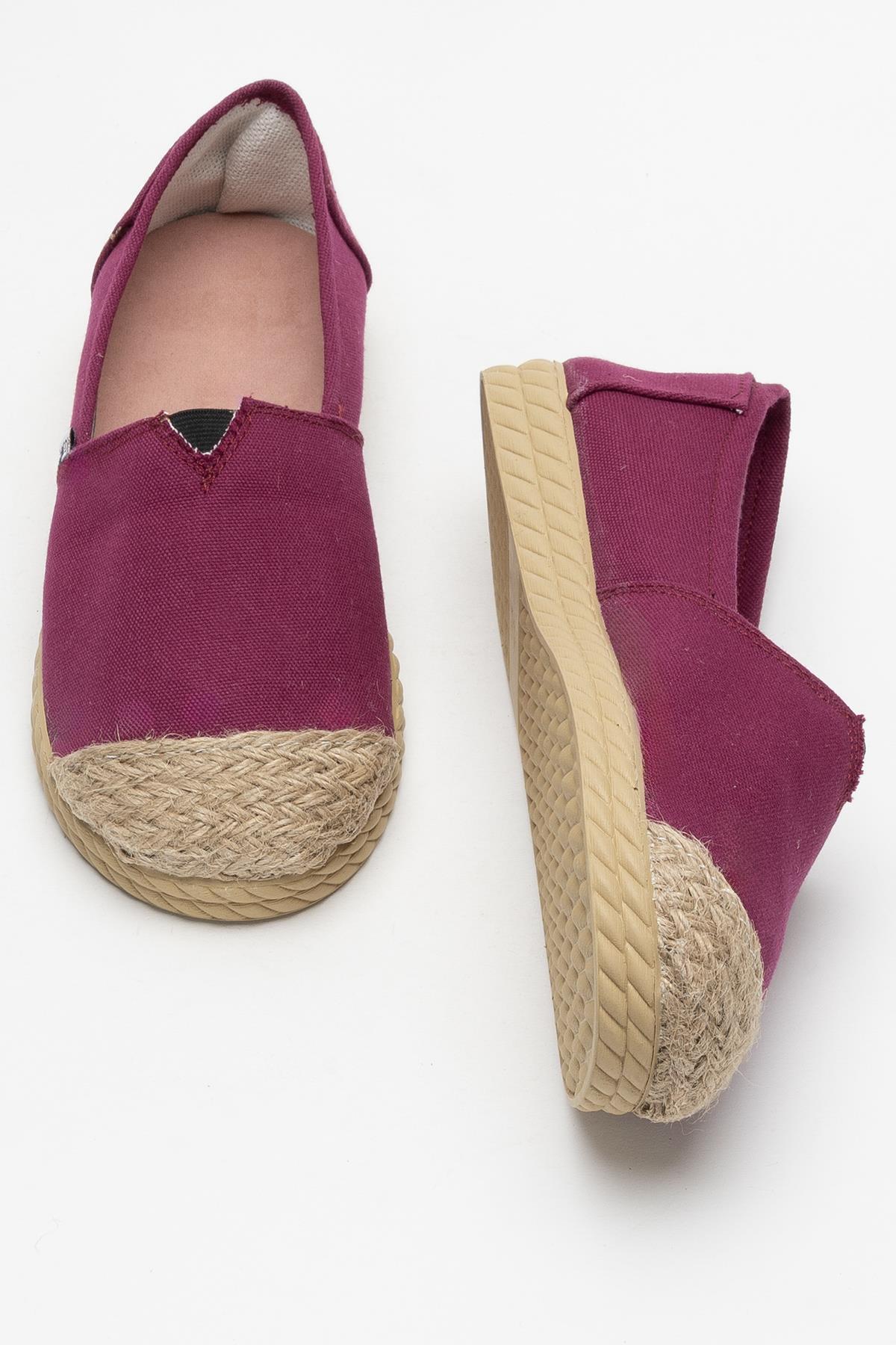 Kadın Keten Babet Ayakkabı BORDO - Görsel 8