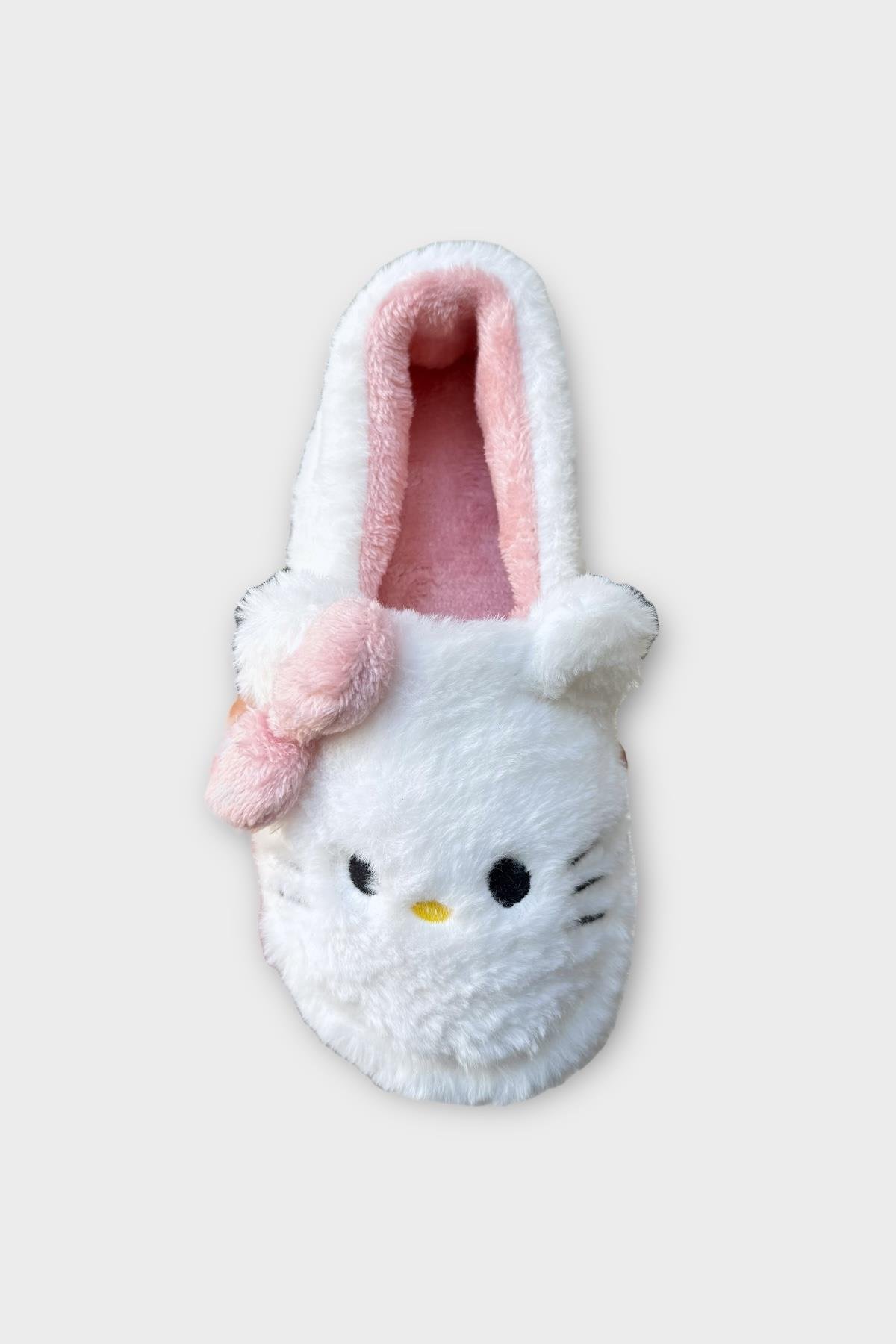 Kışlık Kadın HelloKitty Figürlü Kaydırmaz Taban Ev Ayakkabısı Panduf BEYAZ - SİYAH - Görsel 6