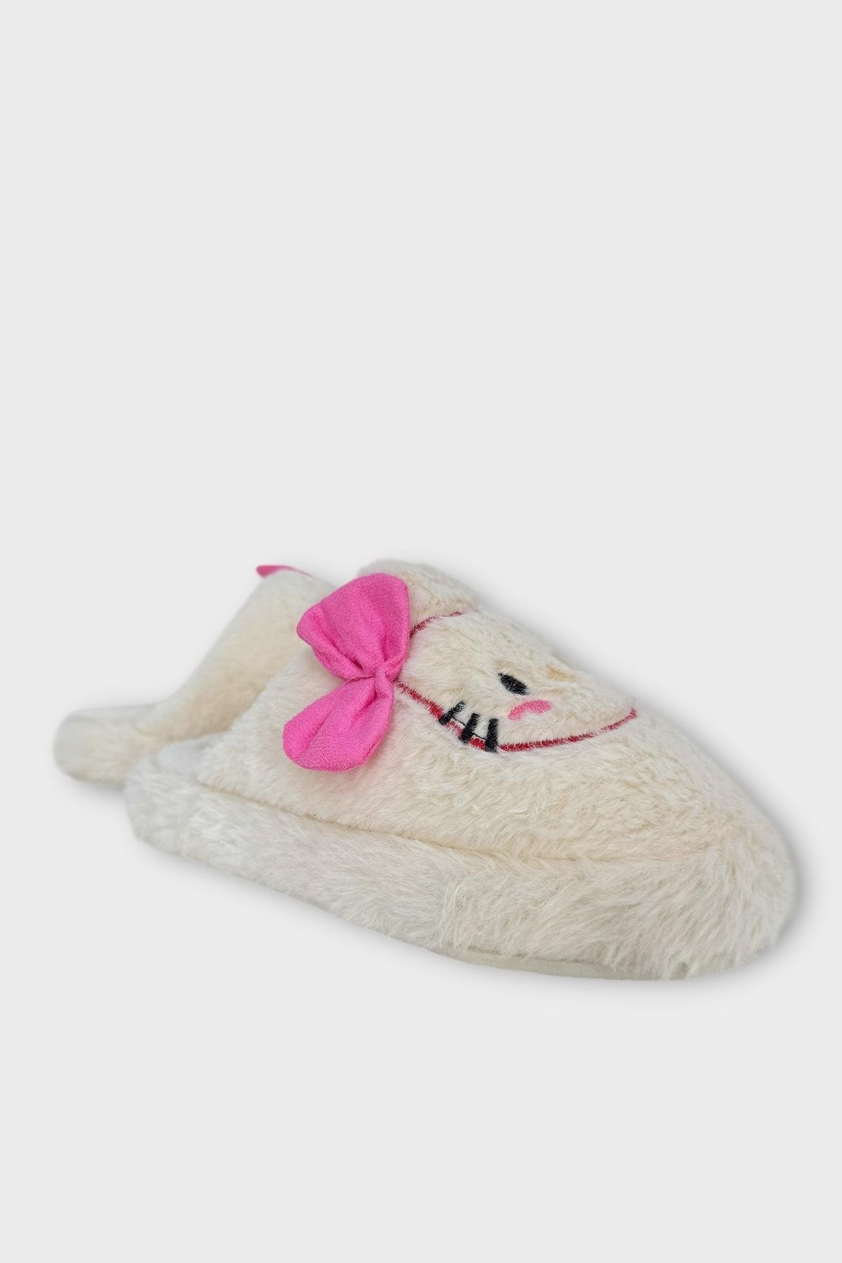 HelloKitty Figürlü Sıcak Tutan Kışlık Kadın Ev Terliği BEYAZ - KIRMIZI - Görsel 7