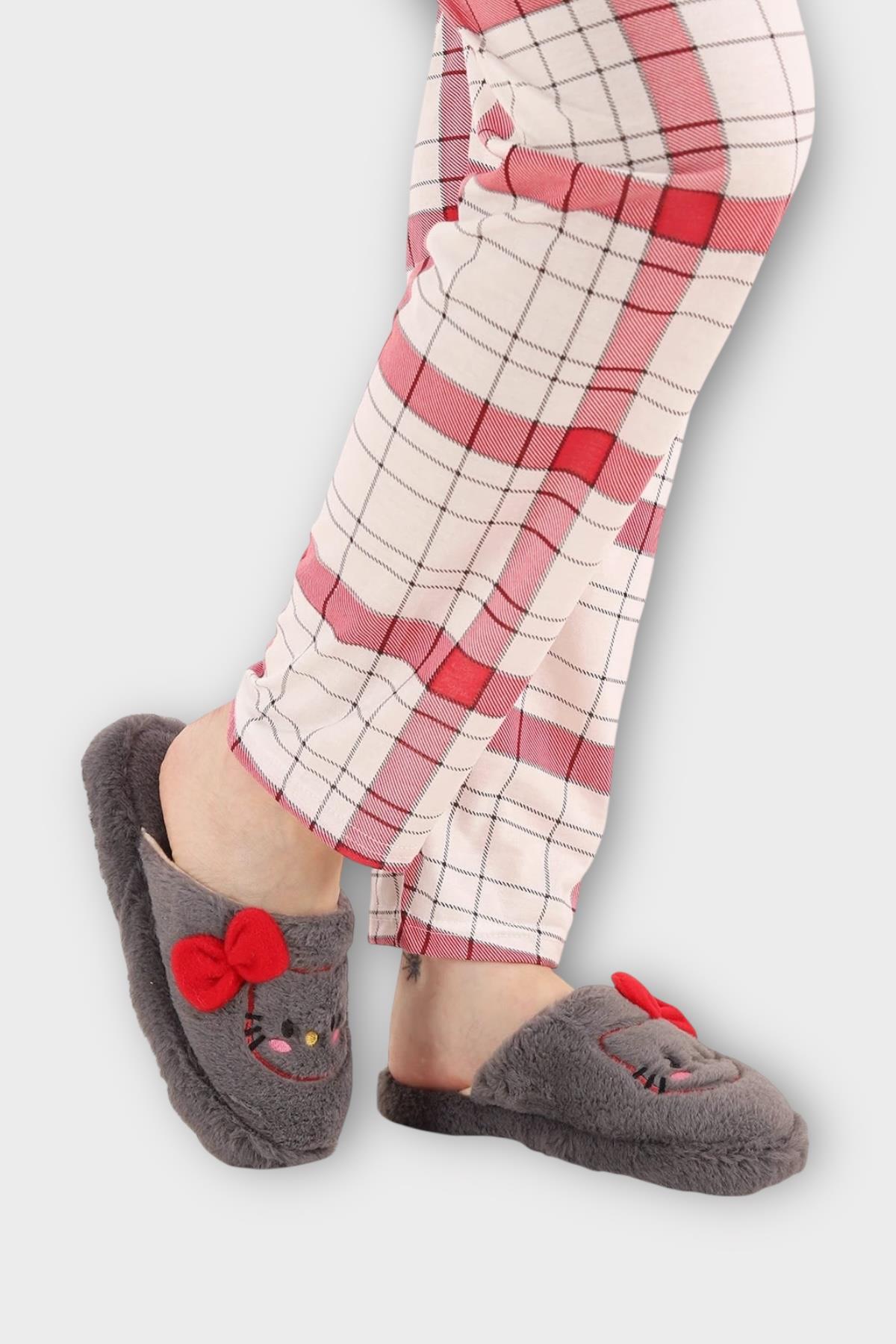 HelloKitty Figürlü Sıcak Tutan Kışlık Kadın Ev Terliği FÜME - PEMBE - Görsel 2