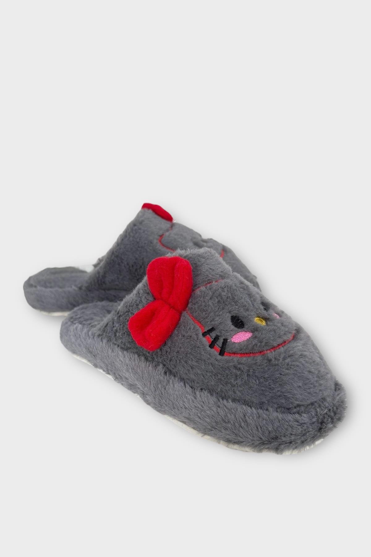 HelloKitty Figürlü Sıcak Tutan Kışlık Kadın Ev Terliği FÜME - PEMBE - Görsel 7