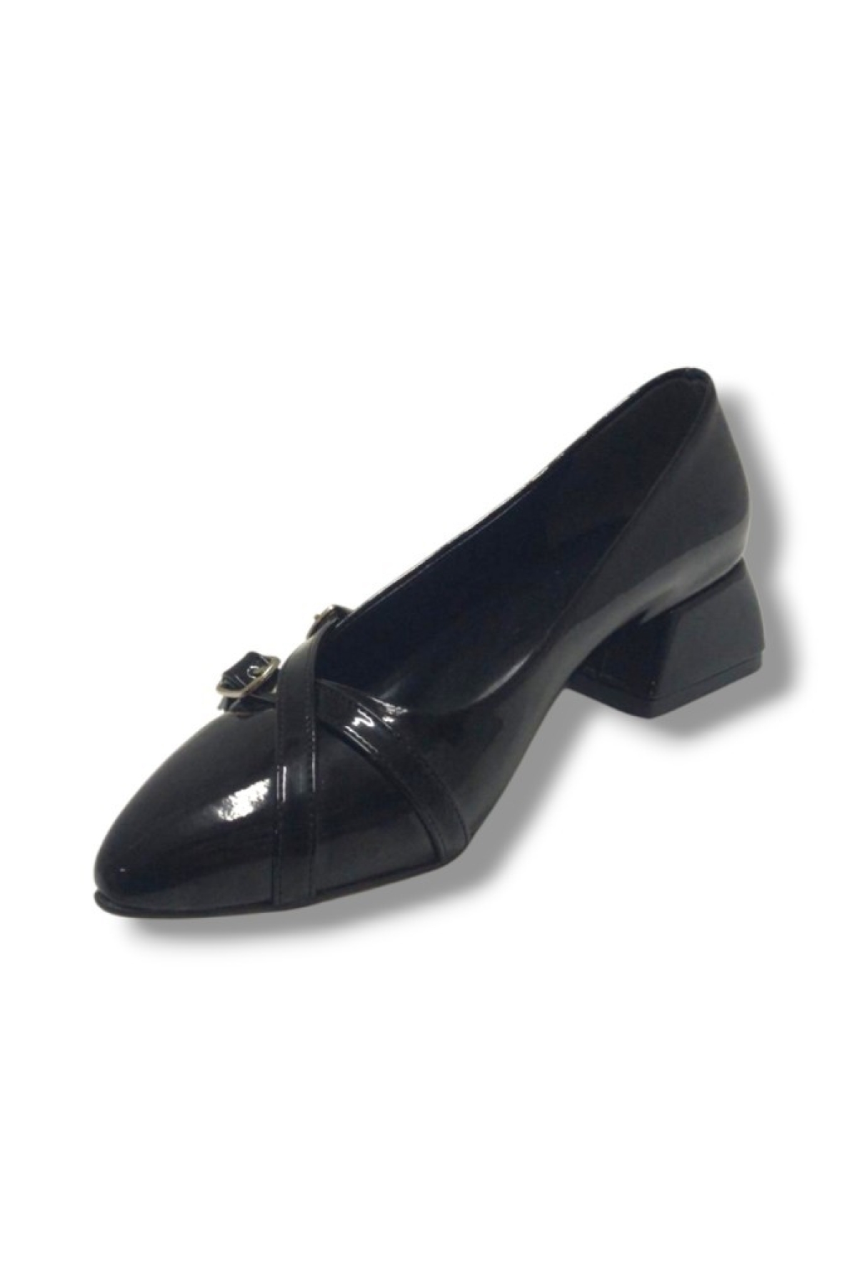 676-26 Rugan Deri Çift Tokalı Kare Topuk Kadın Ayakkabı - Görsel 3
