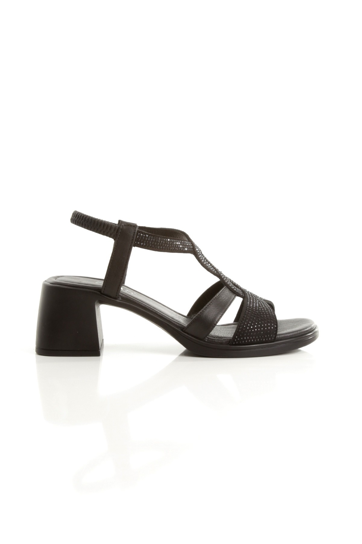 Alesso Siyah Hakiki Deri Taşlı Sandalet Kalın Topuklu Kadın Ayakkabı - Görsel 6