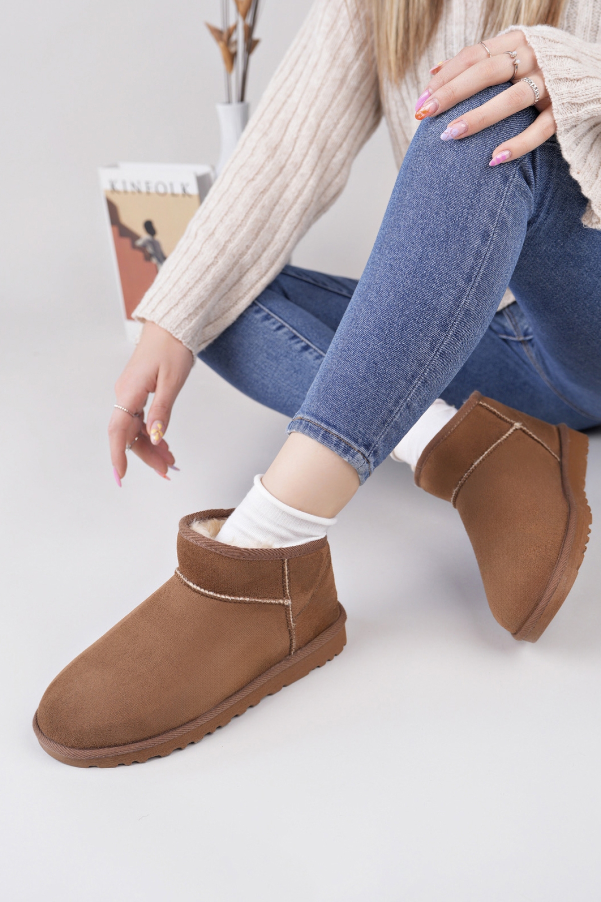 Kadın Garantili İçi Kürklü Hafif Taban Mini Bot Uggm301 Taba - Görsel 2
