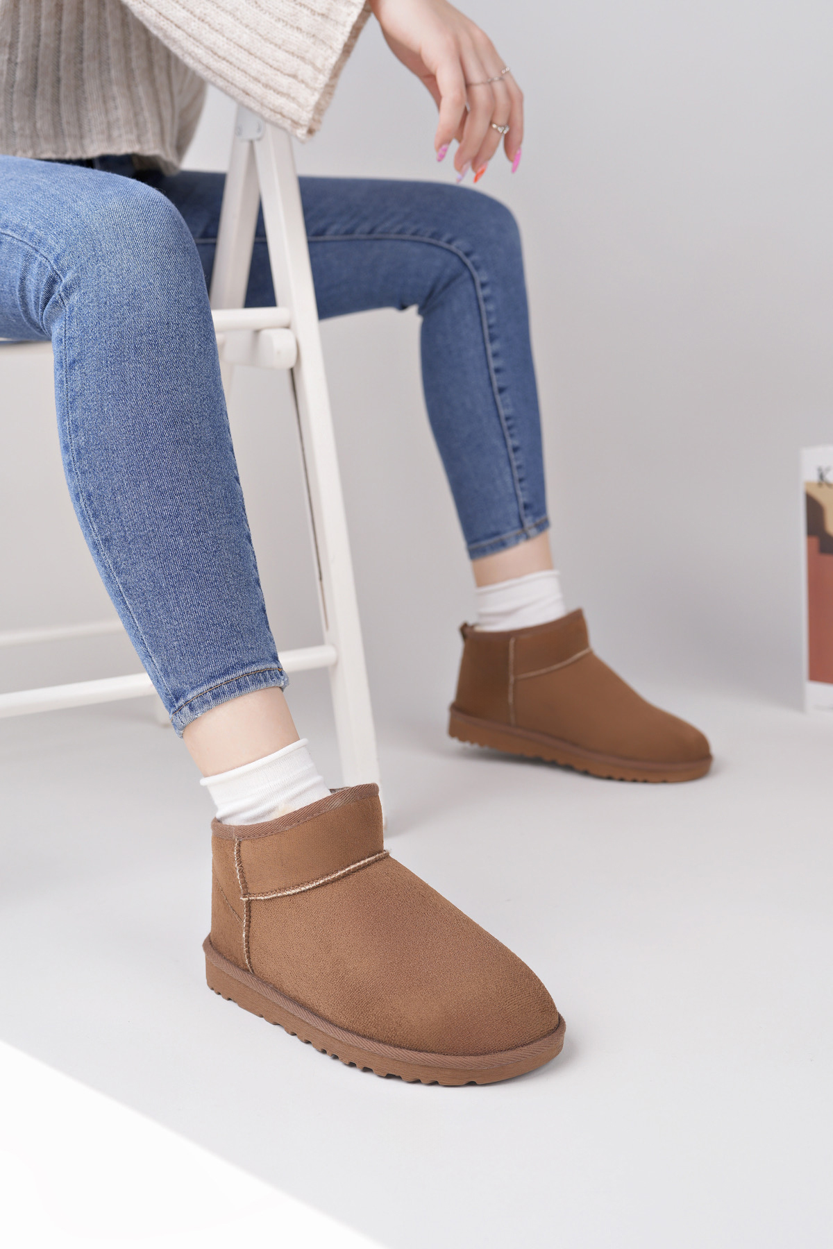 Kadın Garantili İçi Kürklü Hafif Taban Mini Bot Uggm301 Taba - Görsel 5