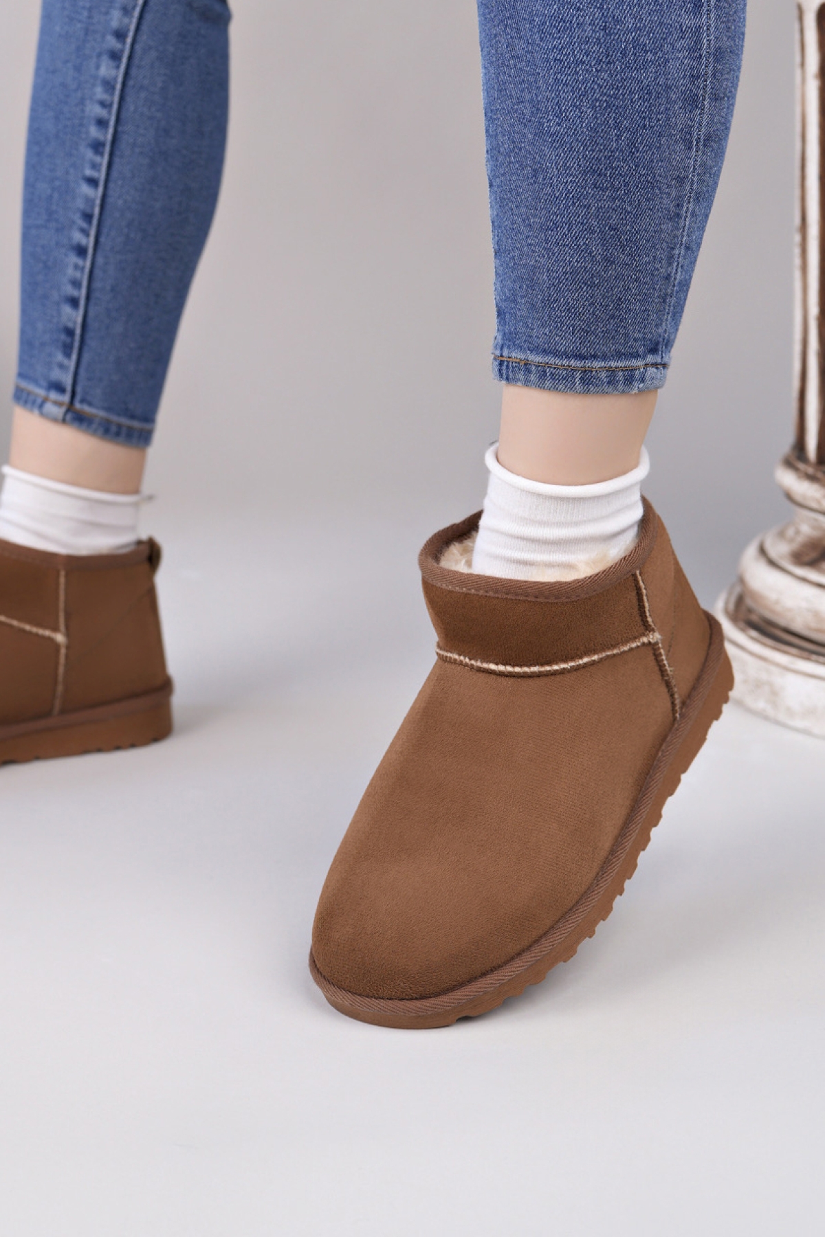 Kadın Garantili İçi Kürklü Hafif Taban Mini Bot Uggm301 Taba - Görsel 6