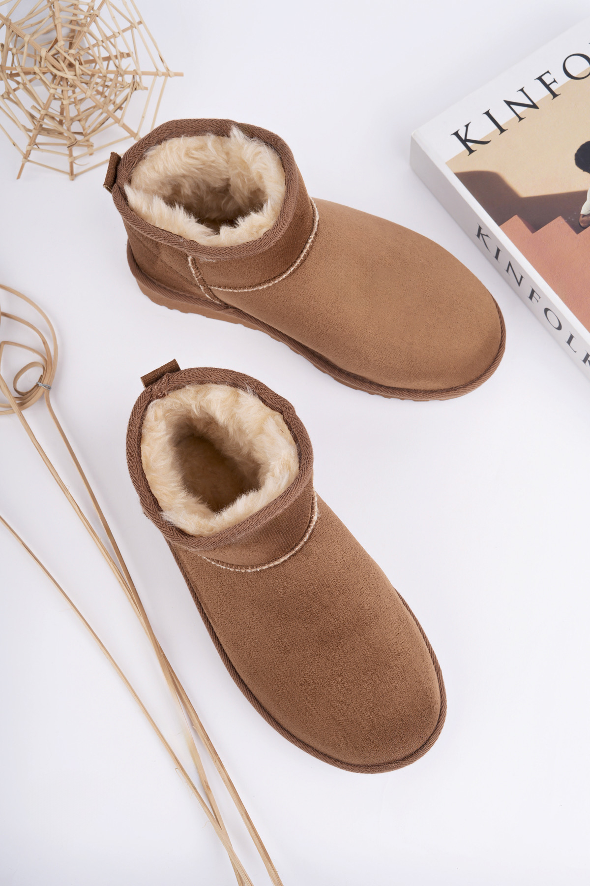 Kadın Garantili İçi Kürklü Hafif Taban Mini Bot Uggm301 Taba - Görsel 7