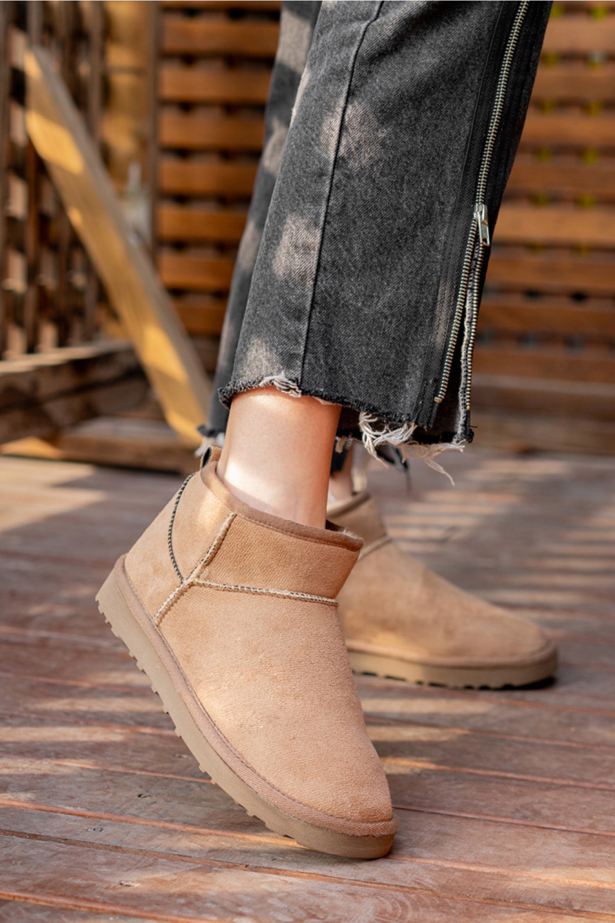 Kadın Garantili İçi Kürklü Hafif Taban Mini Bot Uggm301 Vizon - Görsel 2