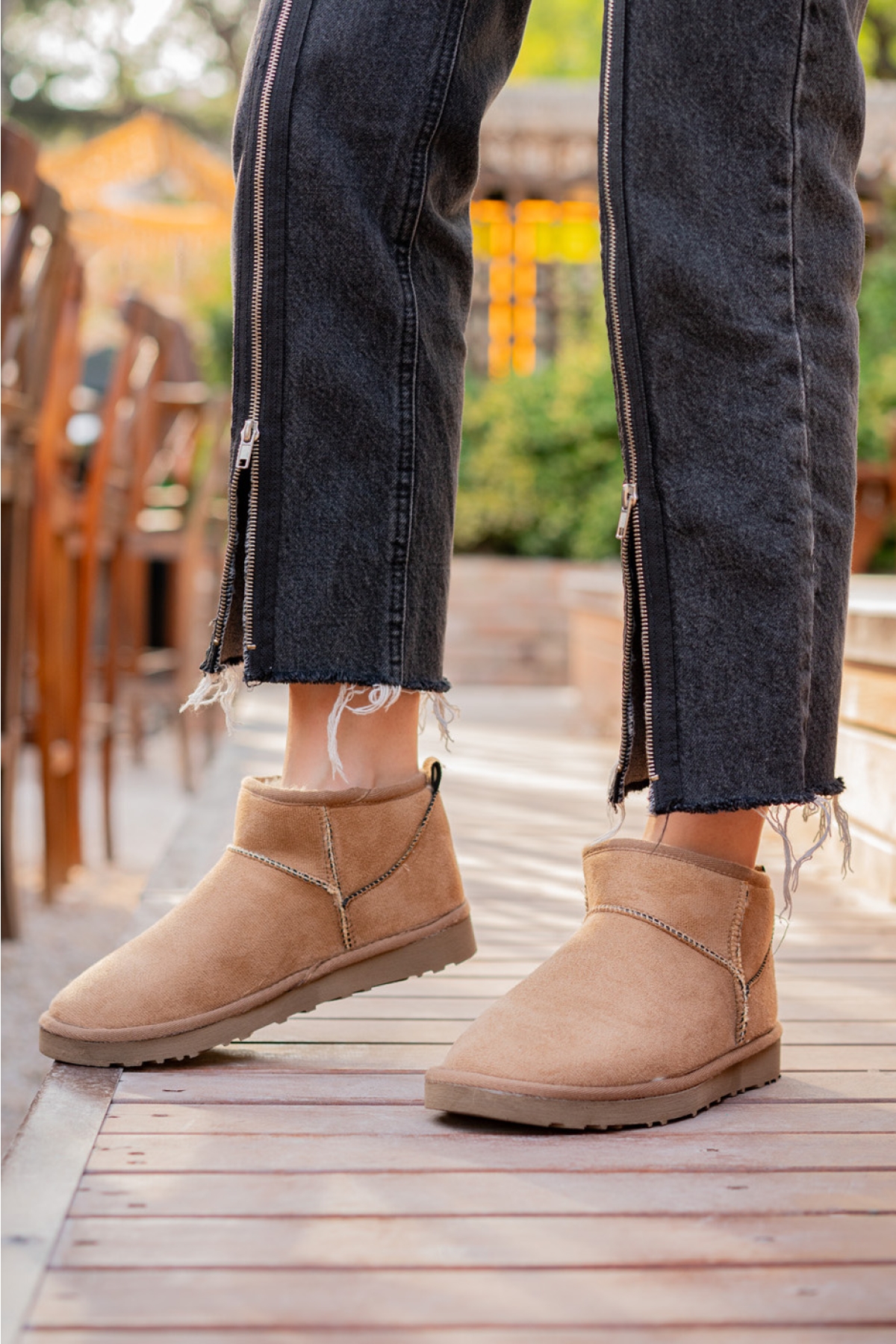 Kadın Garantili İçi Kürklü Hafif Taban Mini Bot Uggm301 Vizon - Görsel 4