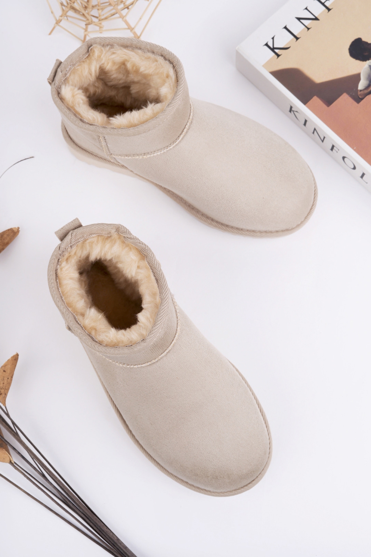 Kadın Garantili İçi Kürklü Hafif Taban Mini Bot Uggm301 Bej - Görsel 2