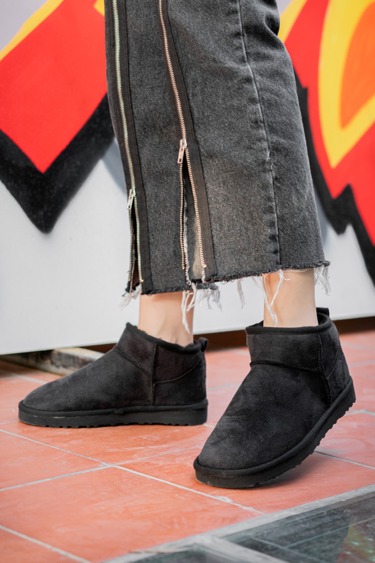 Kadın Garantili İçi Kürklü Hafif Taban Mini Bot Uggm301 Siyah - Görsel 2