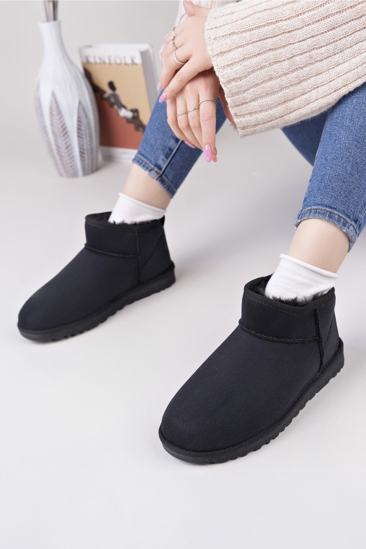 Kadın Garantili İçi Kürklü Hafif Taban Mini Bot Uggm301 Siyah - Görsel 3