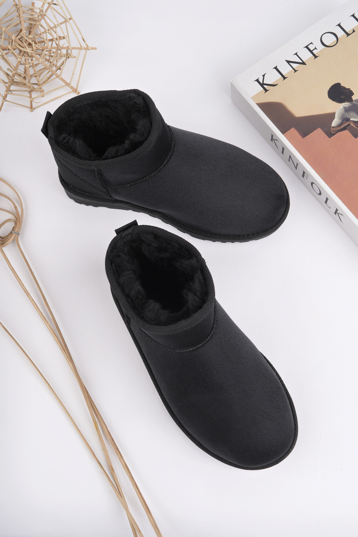 Kadın Garantili İçi Kürklü Hafif Taban Mini Bot Uggm301 Siyah - Görsel 4