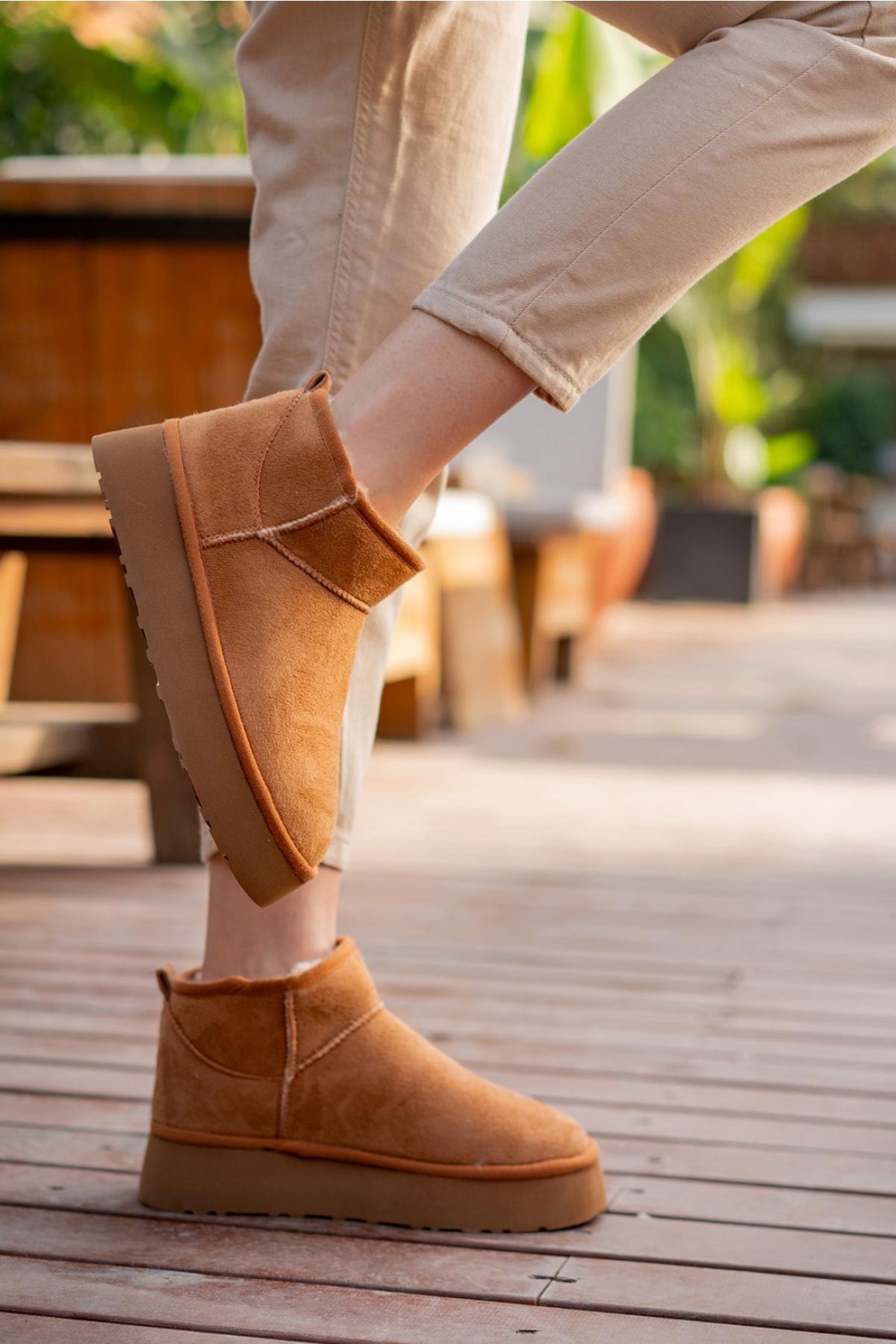 Kadın Garantili İçi Kürklü Hafif Taban Mini Bot Uggm.302 Taba - Görsel 8