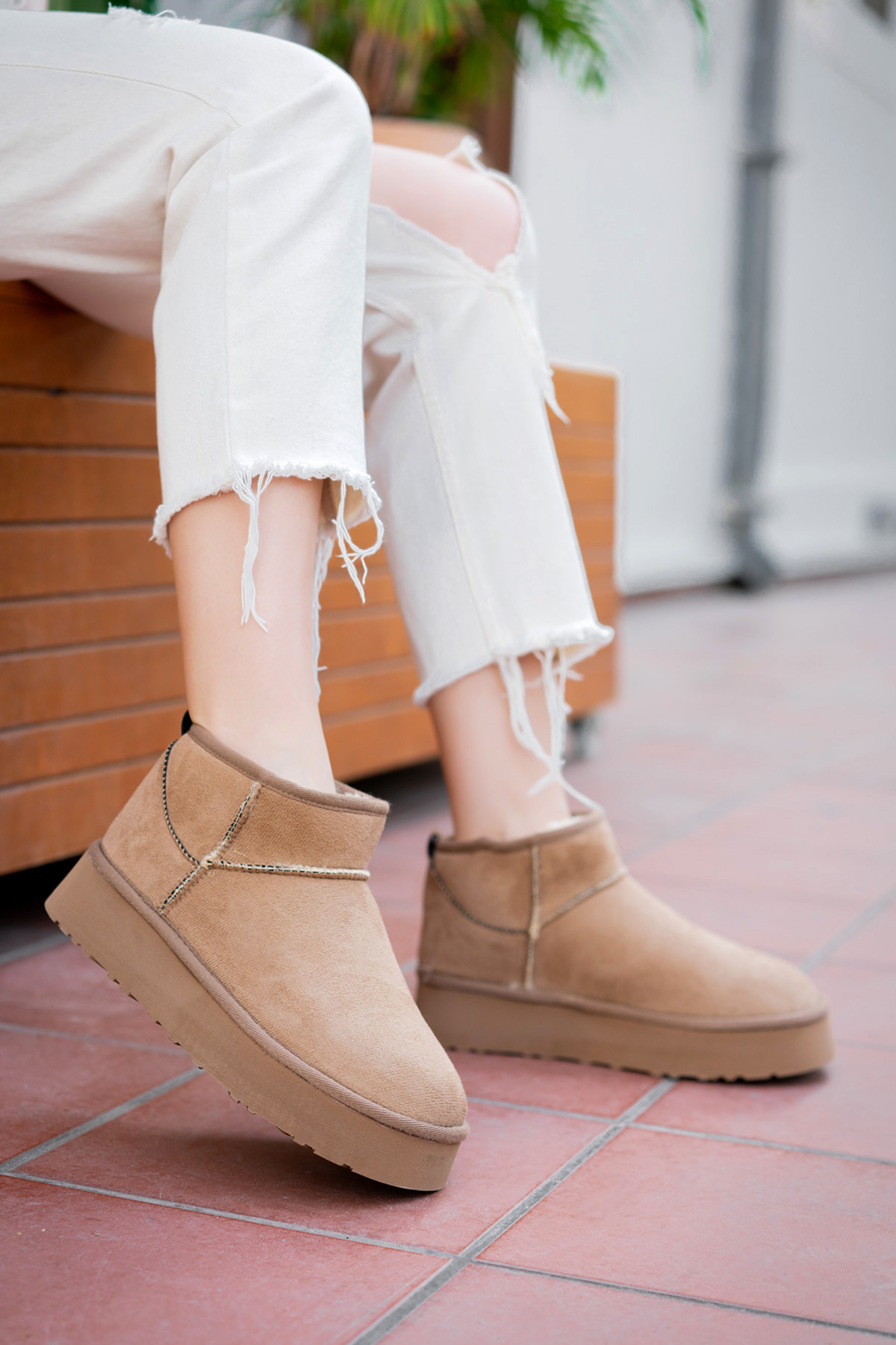 Kadın Garantili İçi Kürklü Hafif Taban Mini Bot Uggm.302 Vizon - Görsel 2